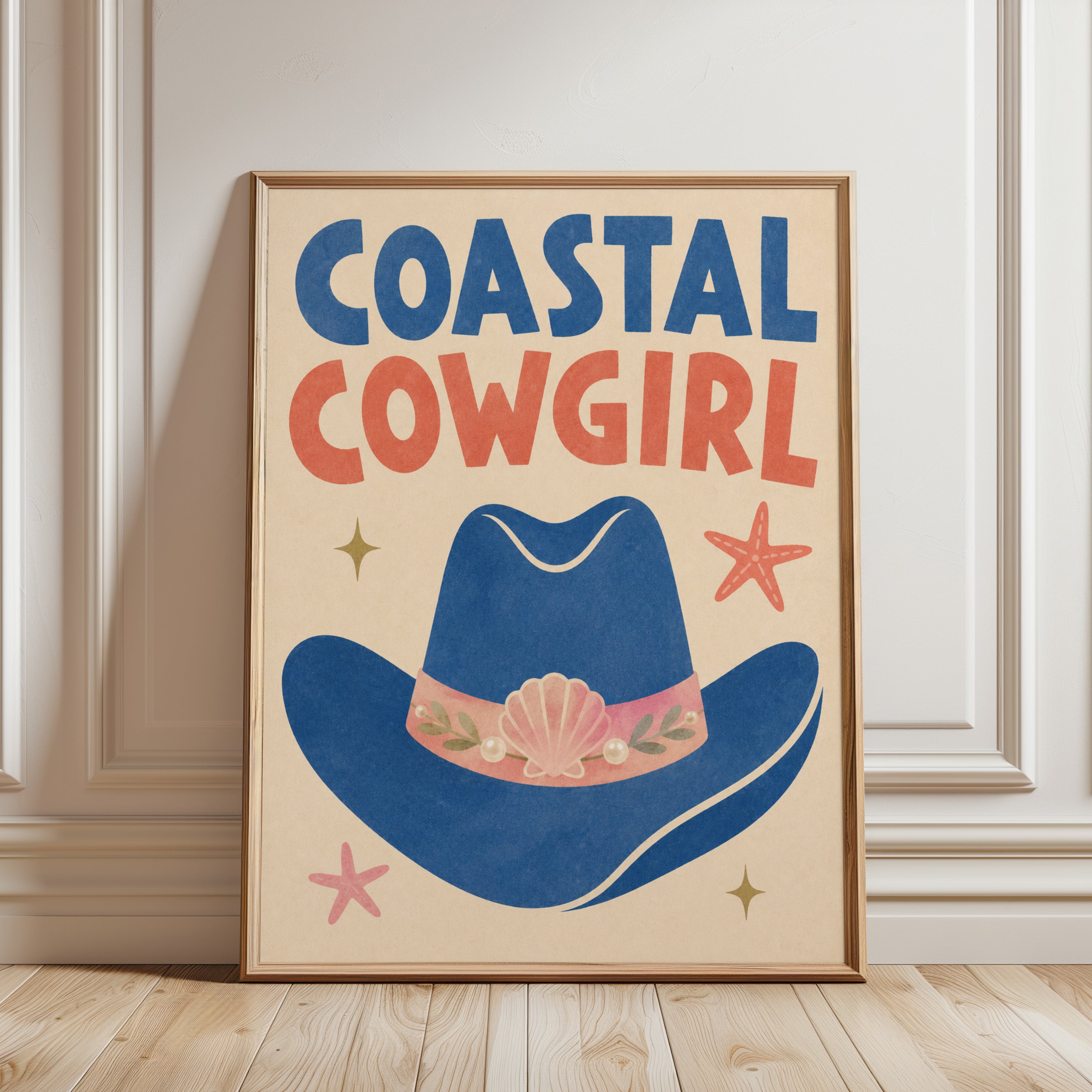 Coastal Wall Art – Western Cowgirl Print - framed detail