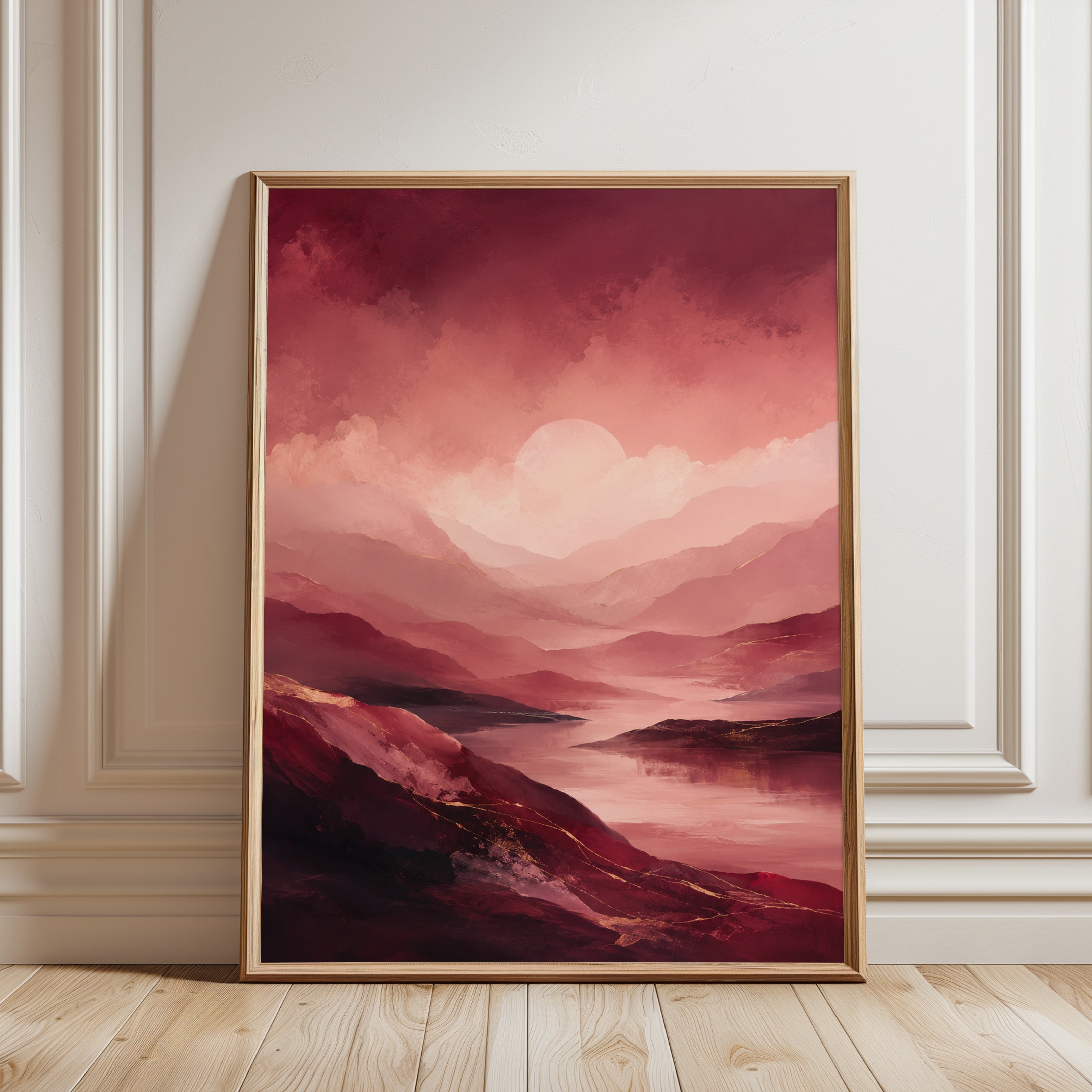 Pink Burgundy Wall Art – Mountain Print - framed detail