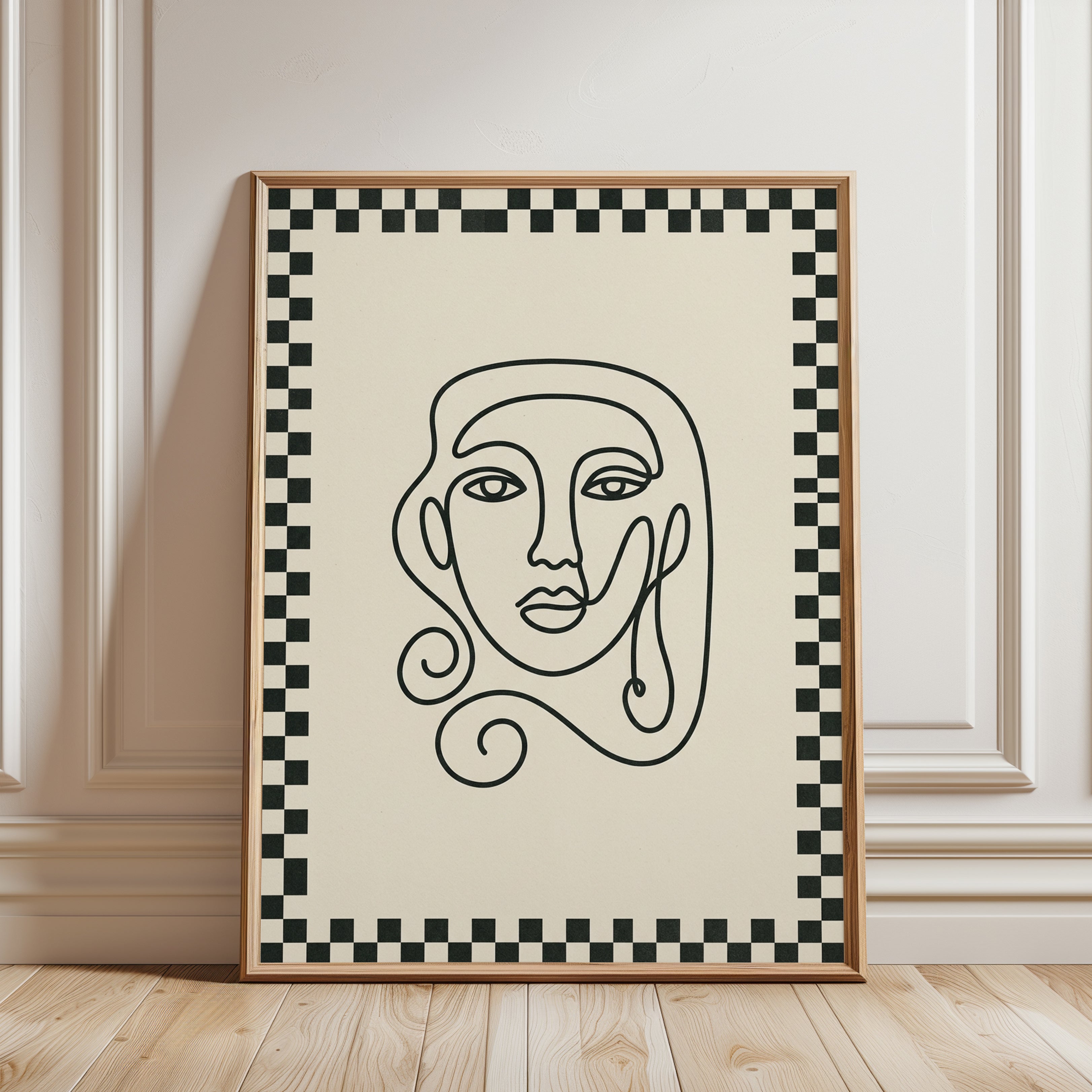 Abstract Face Line Art Print: Modern Minimalist Portrait Design - framed detail
