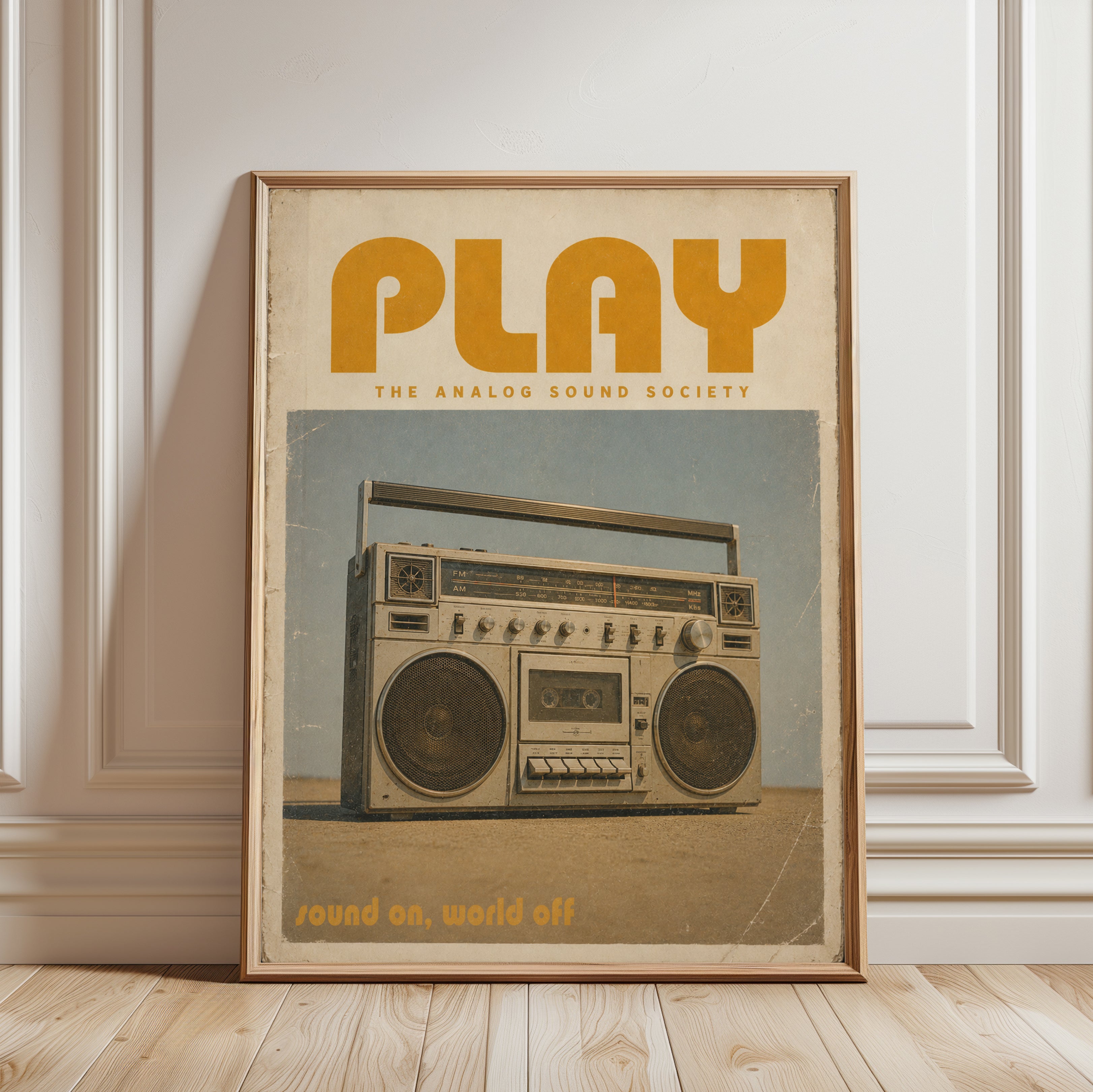 Retro Boombox Poster — Vintage 70s 80s Analog Sound - framed detail