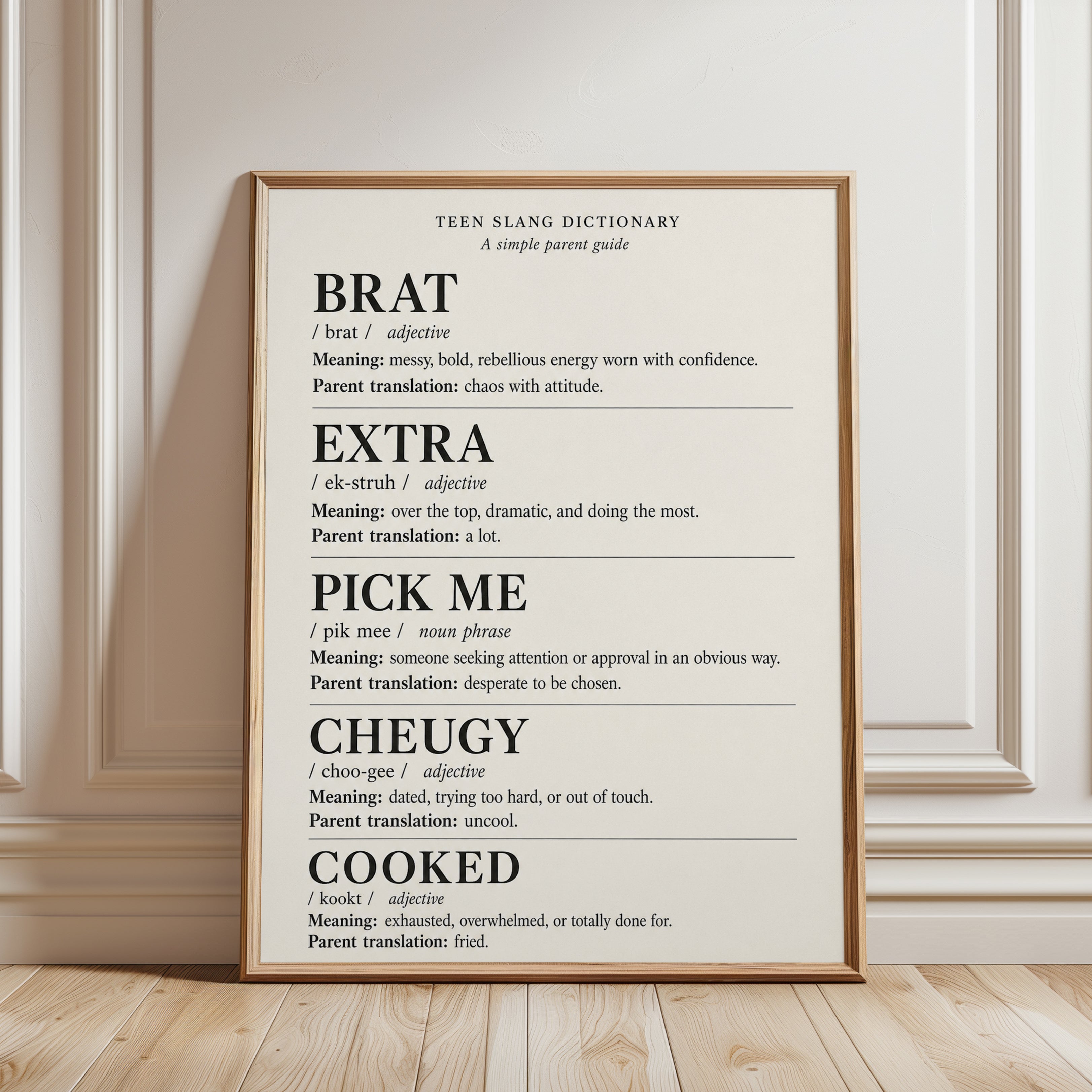 Teen Slang Dictionary Print - framed detail