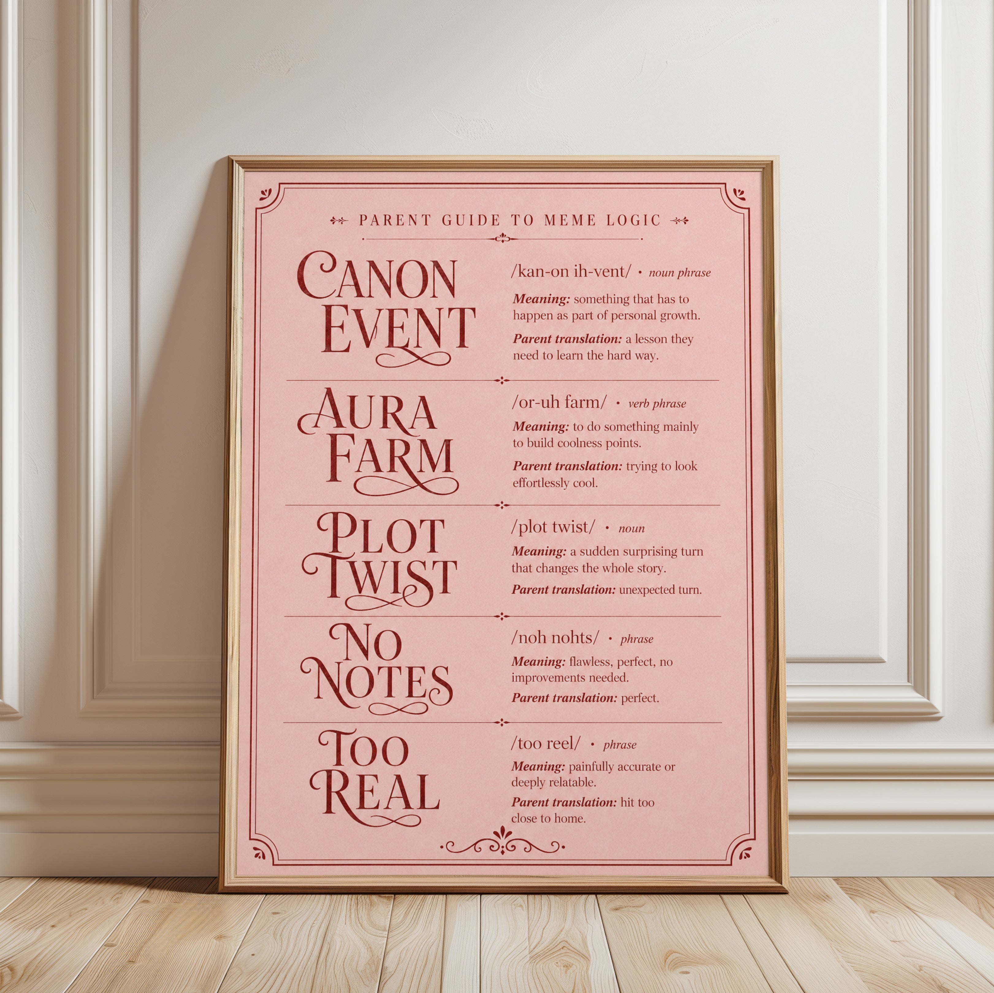 Parent Guide to Meme Logic Art Print: Humorous Typography Poster - framed detail