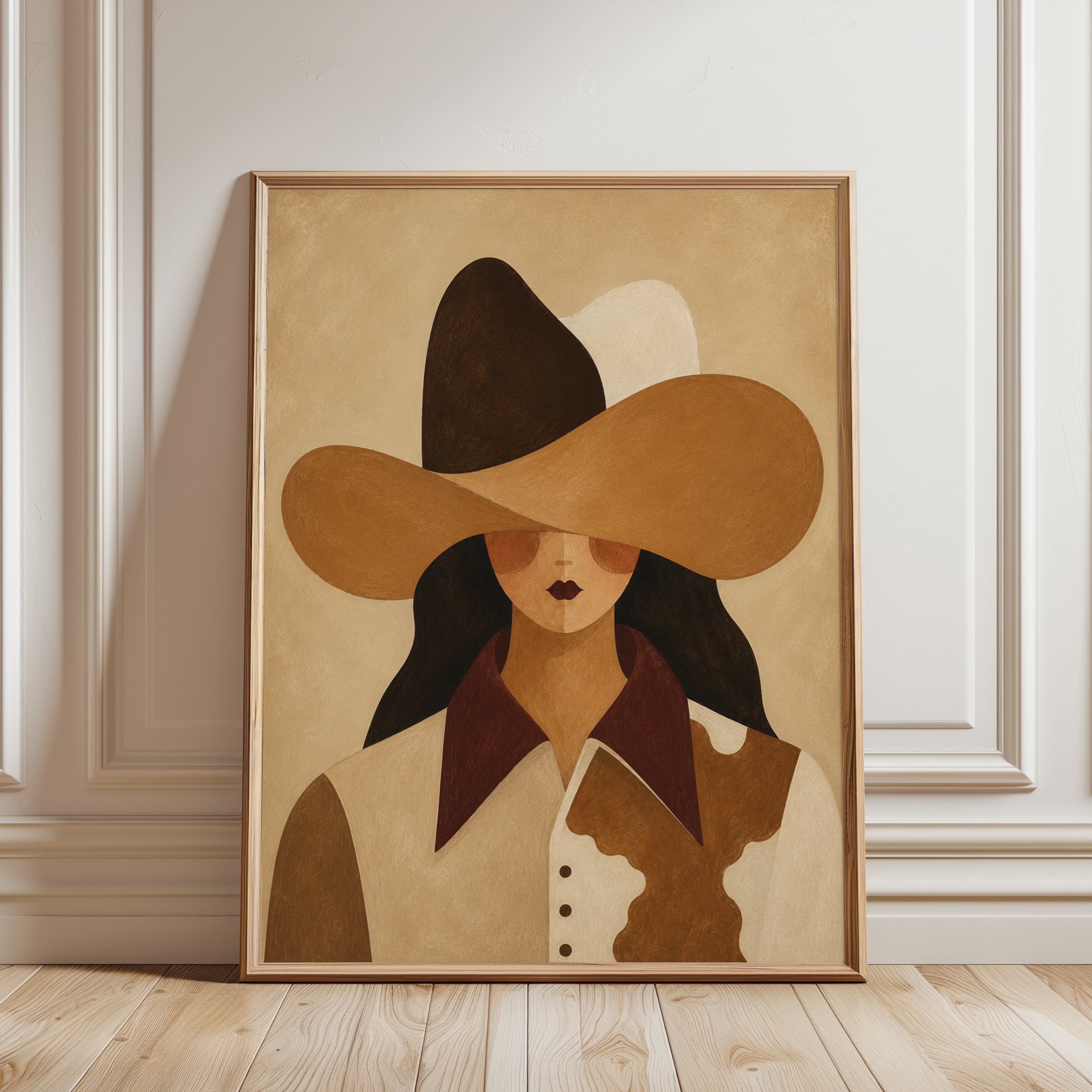 Woman in Hat Wall Art – Minimalist Portrait Print - framed detail