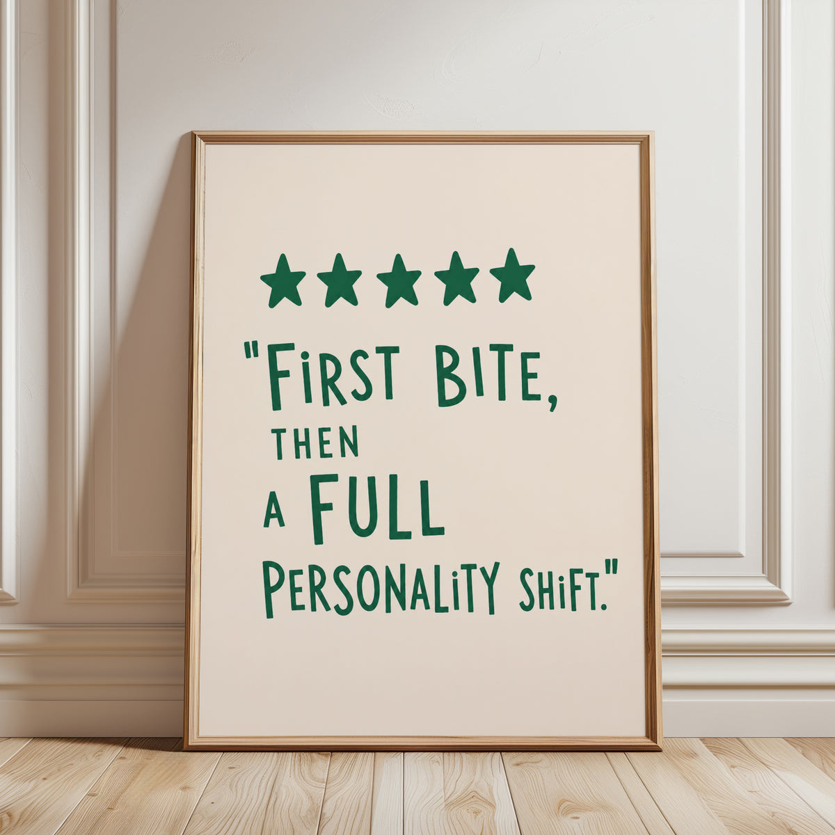 Food Review Quote Art Print: Humorous Kitchen Wall Art - framed detail