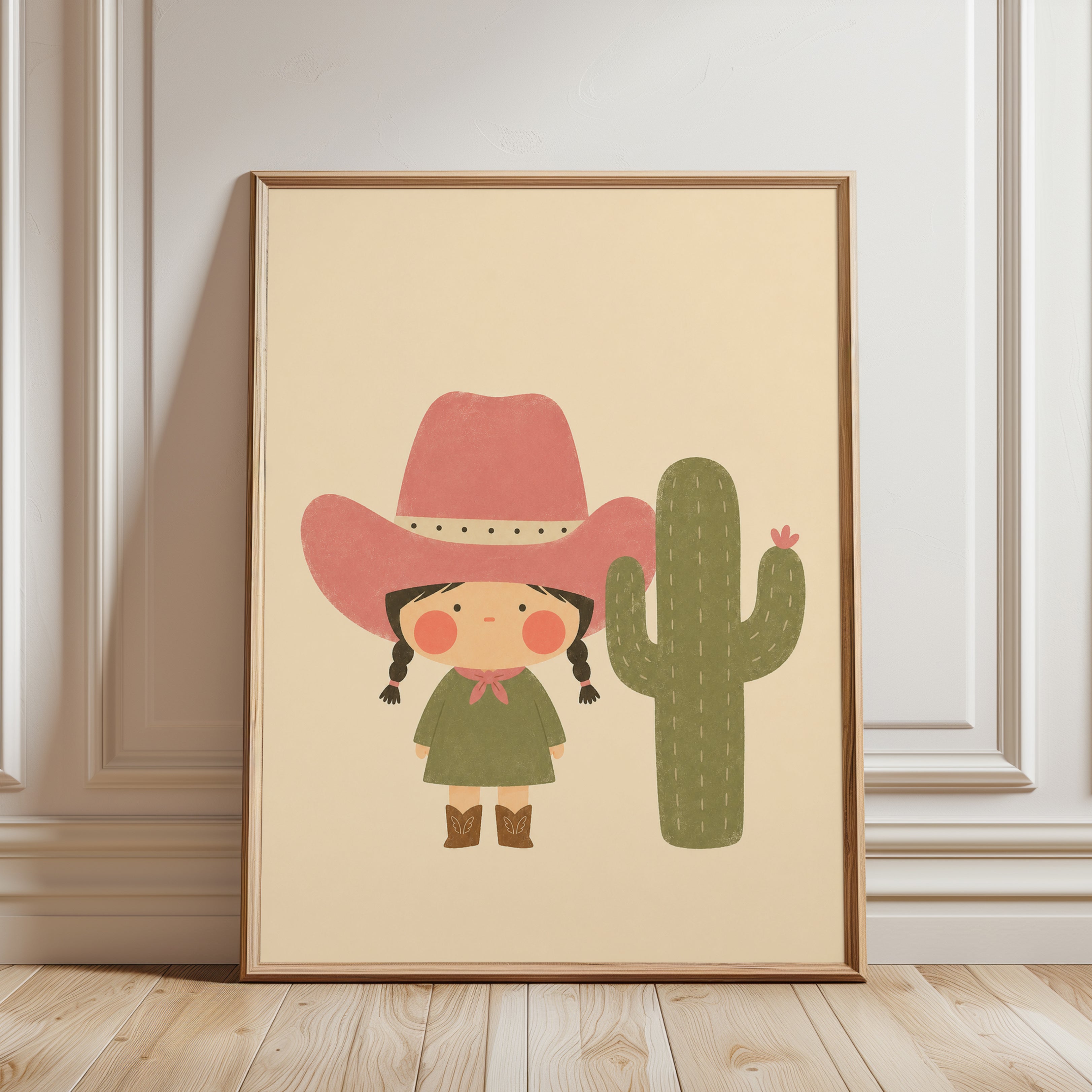 Cowgirl Cactus Print – Western Nursery Wall Art - framed detail