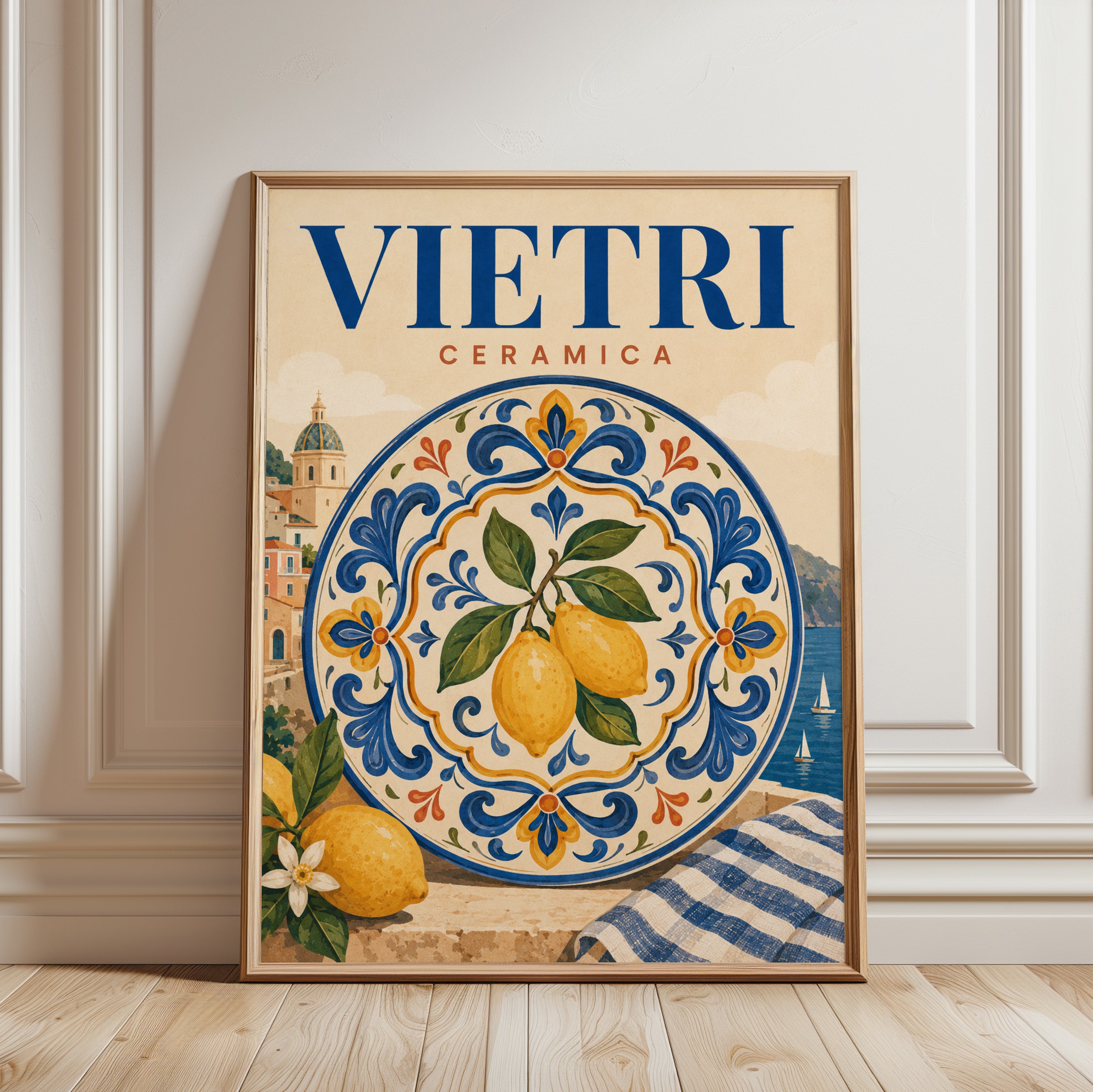 Italian Ceramics Wall Art – Vietri Lemon Print - framed detail