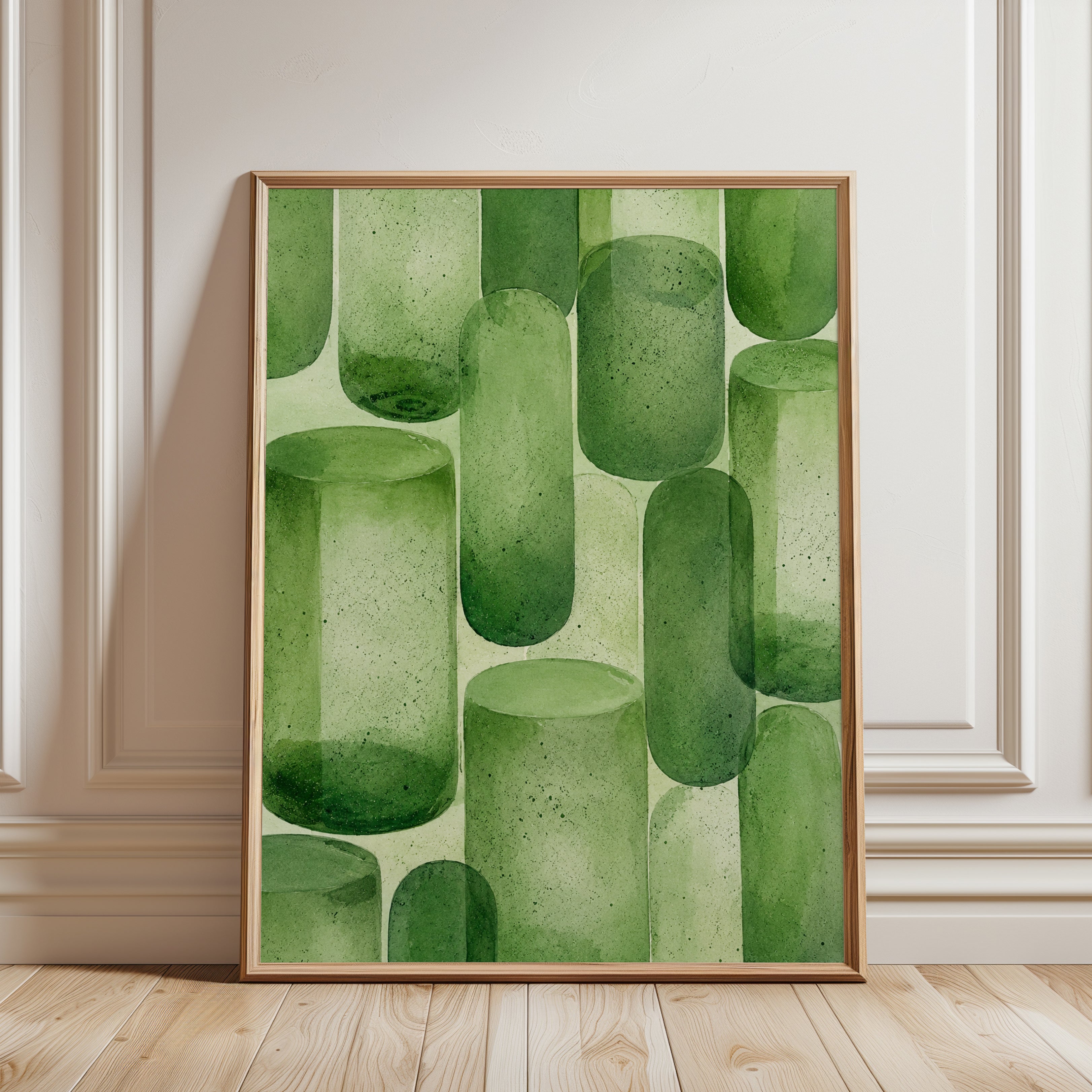 Abstract Geometric Shapes Print – Green Wall Art - framed detail
