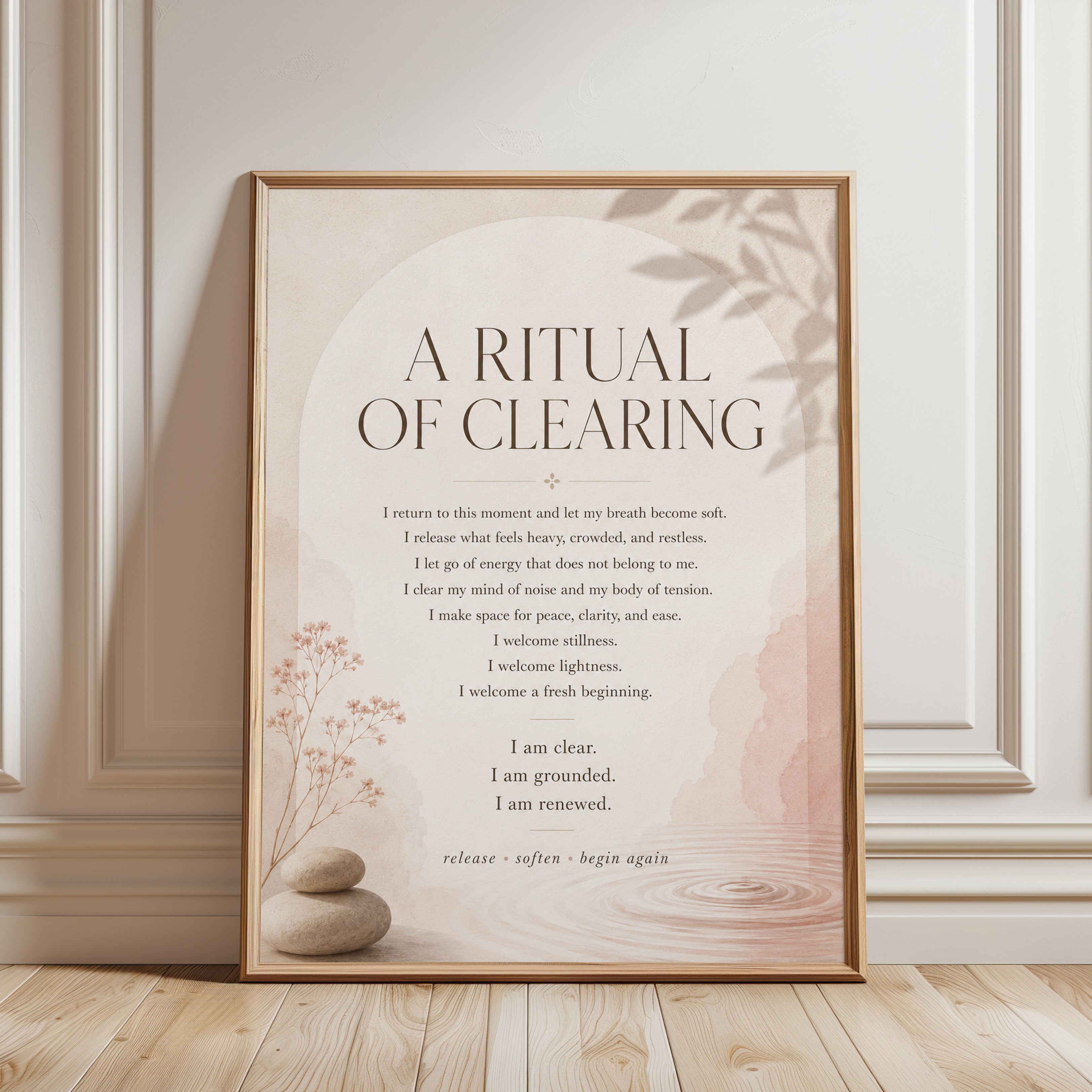 A Ritual of Clearing Art Print: Mindfulness Typography Poster - framed detail