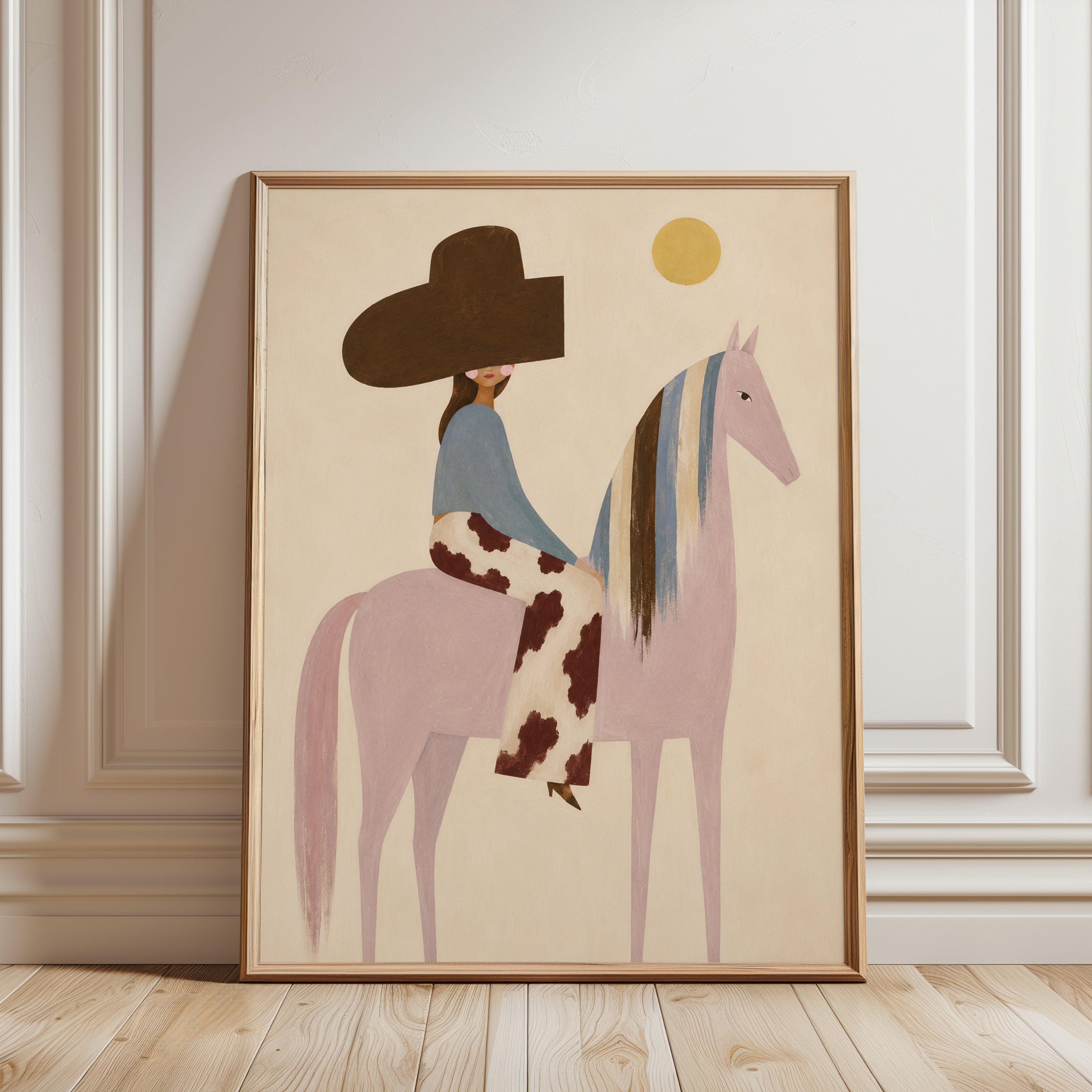 Cowboy Wall Art – Western Horse Rider Print - framed detail