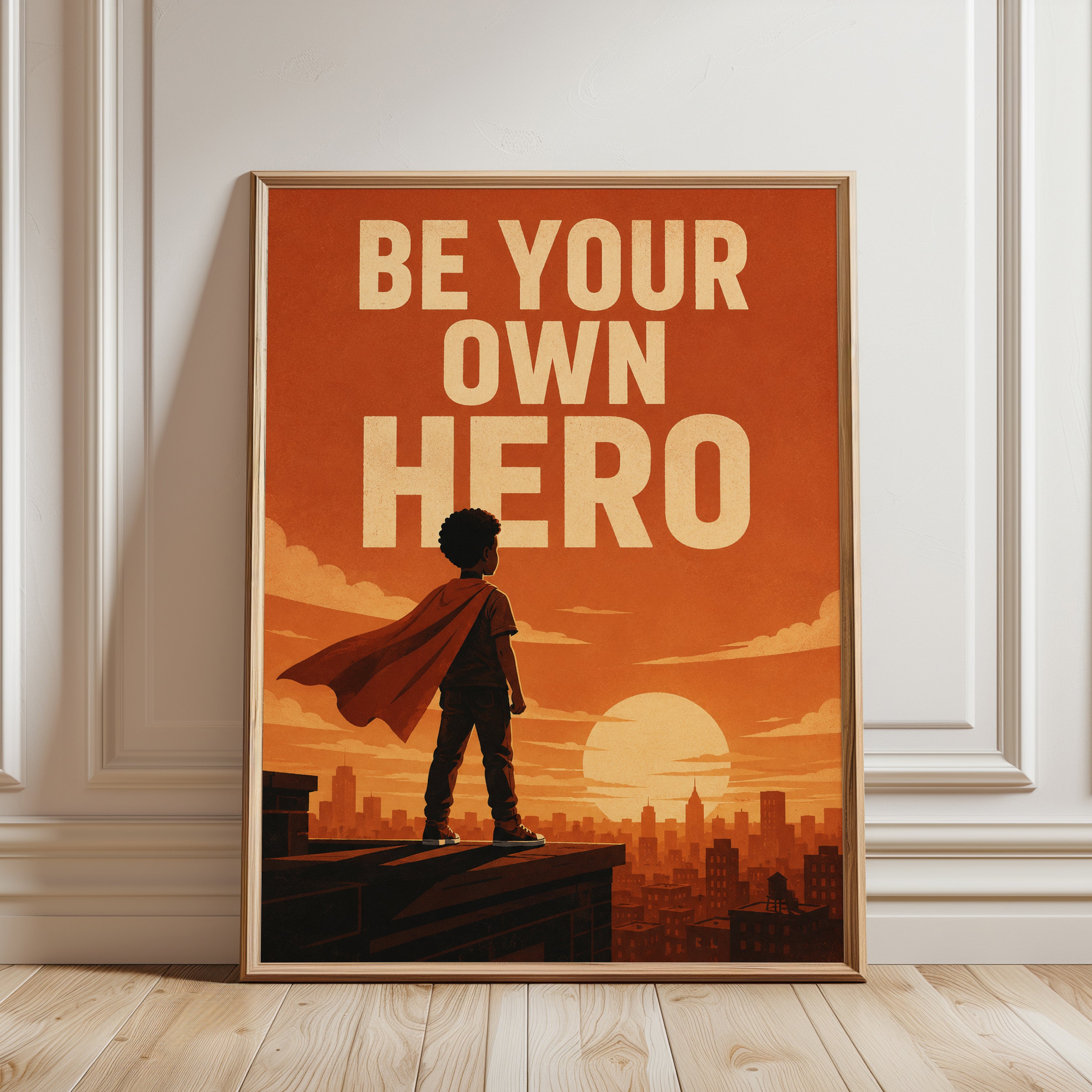 Motivational Wall Art – Superhero Kids Room Print - framed detail