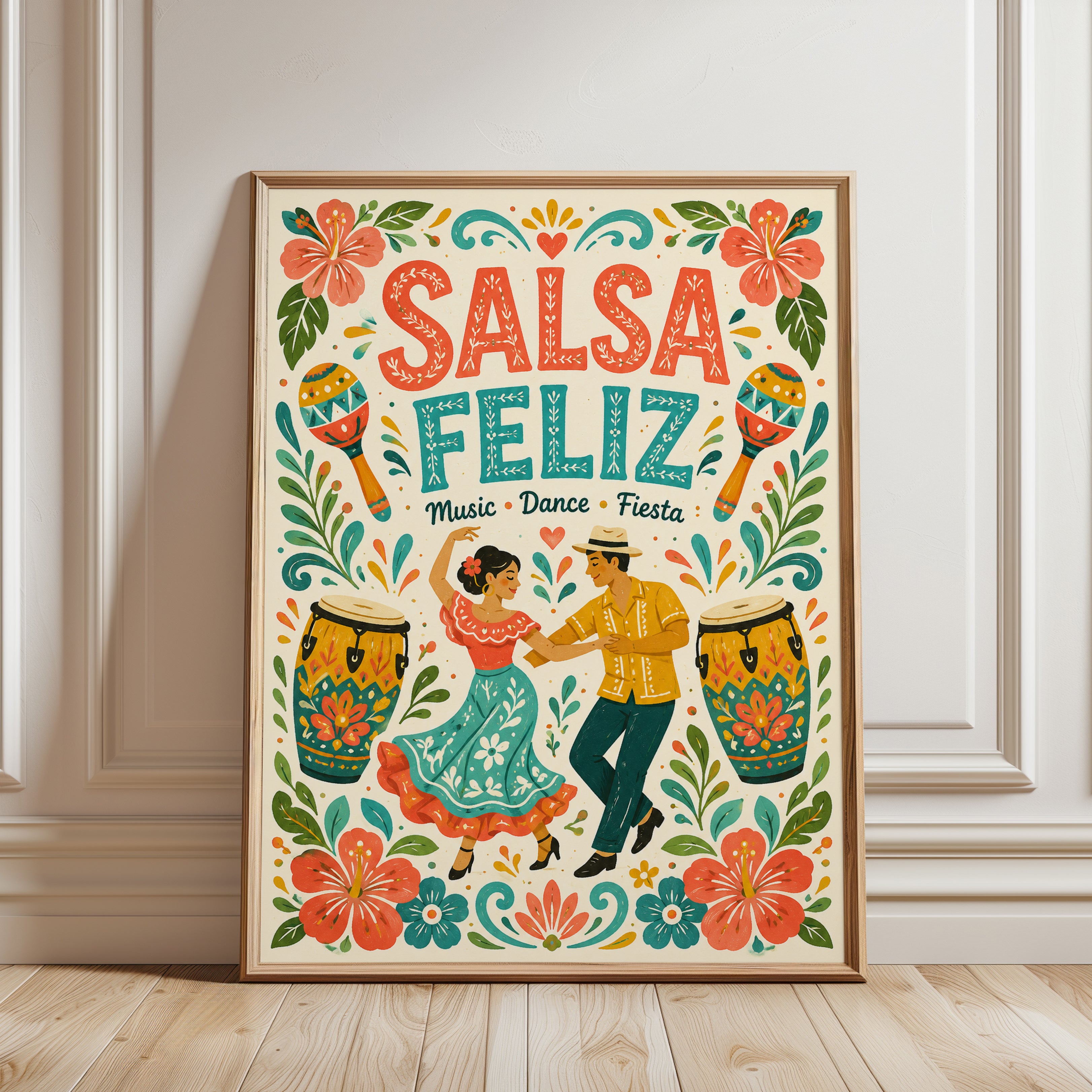 Folk Art Poster – Salsa Dance Print - framed detail