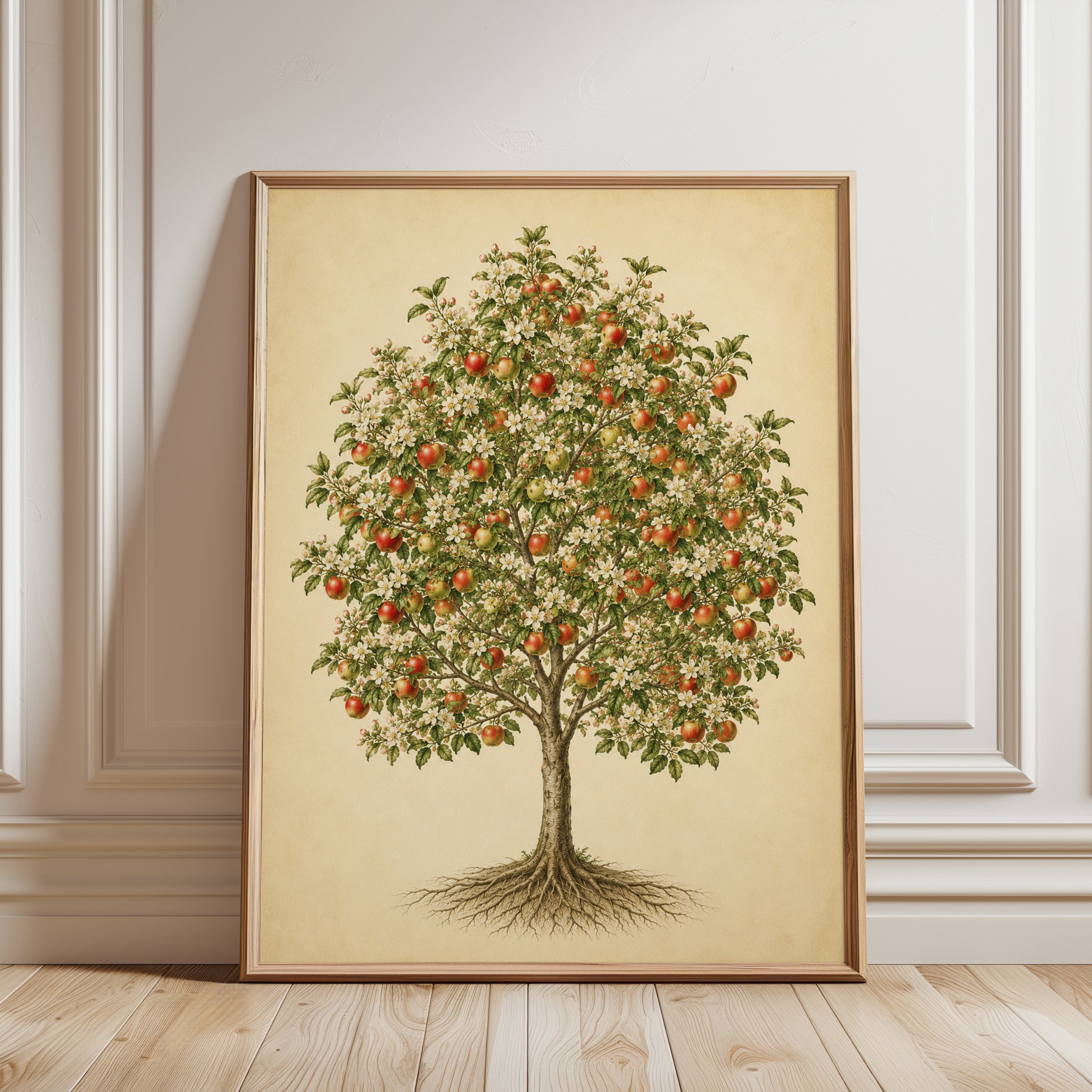 Vintage Apple Tree Botanical Print: Classic Orchard Illustration - framed detail