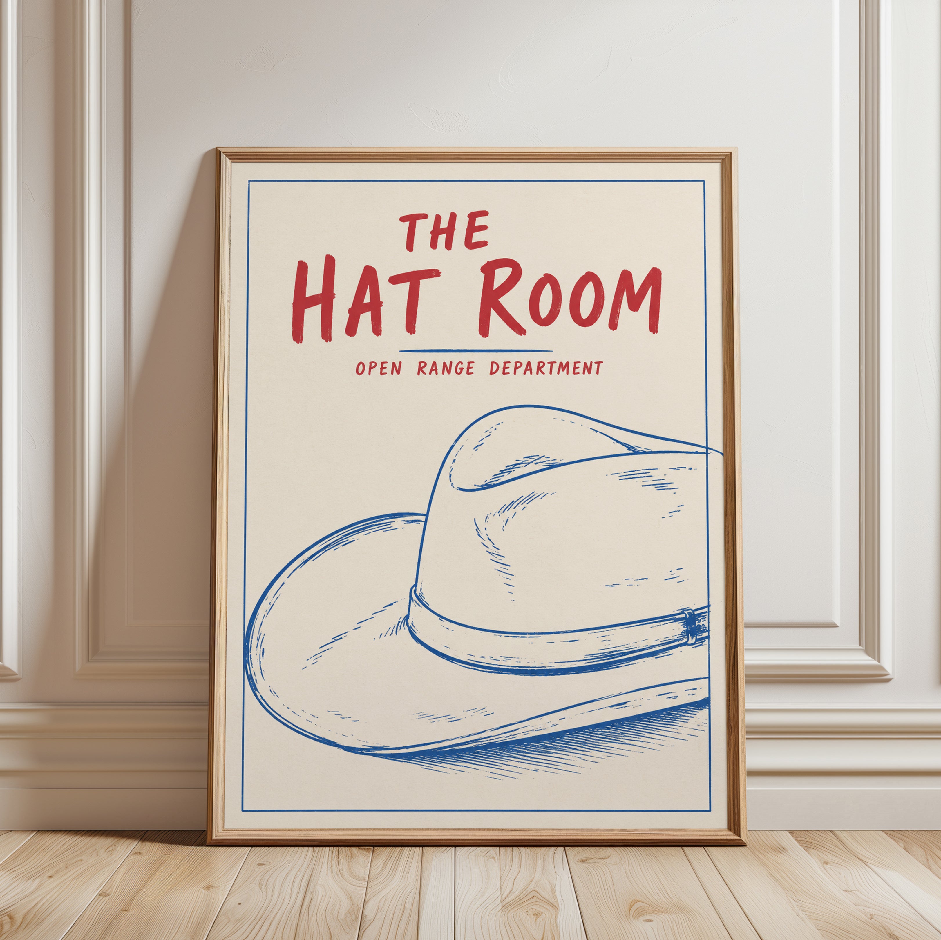 Retro Hat Poster – Vintage Western Wall Art - framed detail