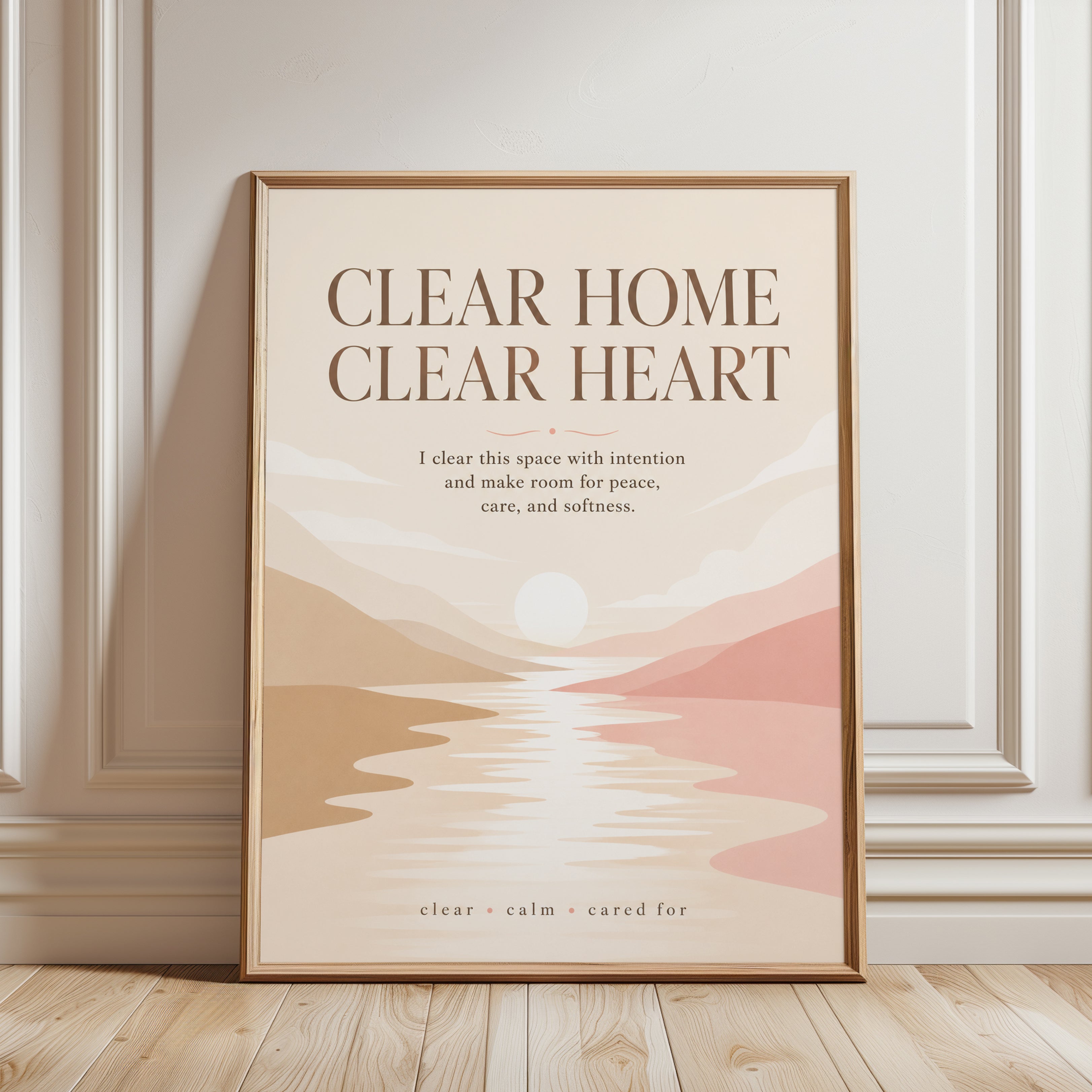 Clear Home Clear Heart Print: Minimalist Coastal Typography Art - framed detail