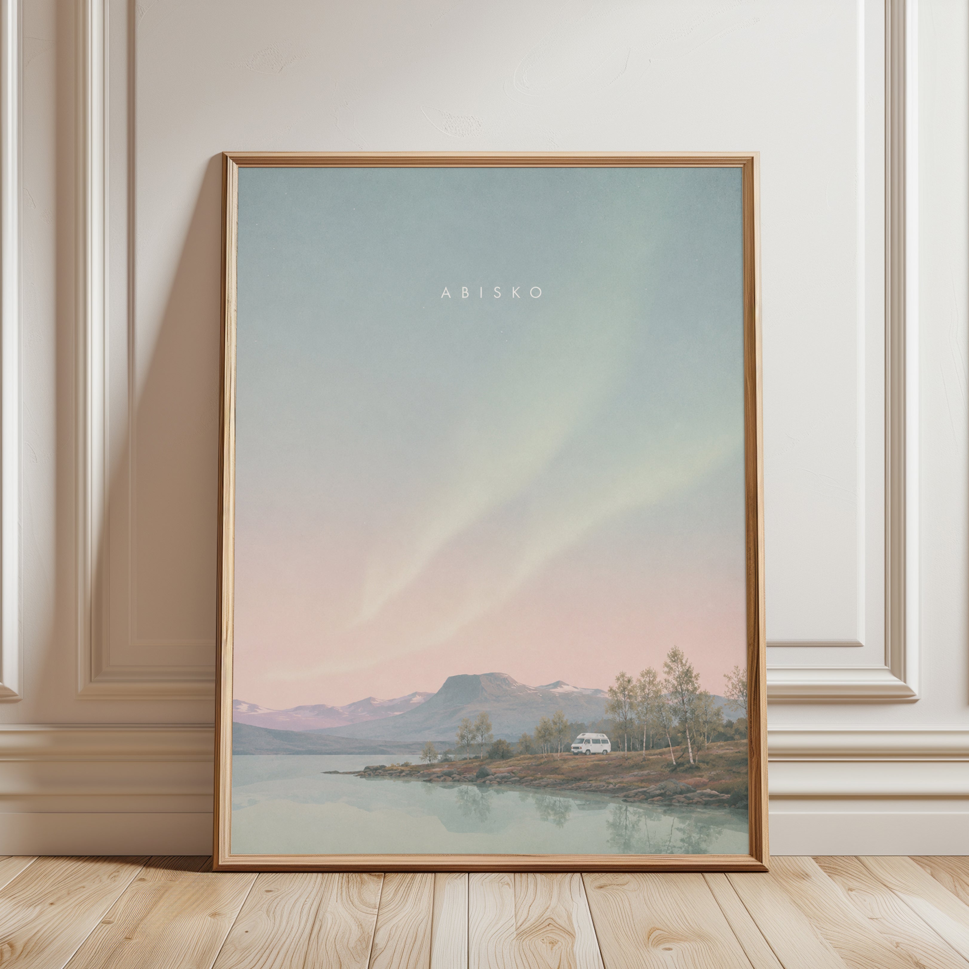 Abisko Mountain Landscape Print: Pastel Nordic Wilderness Art - framed detail