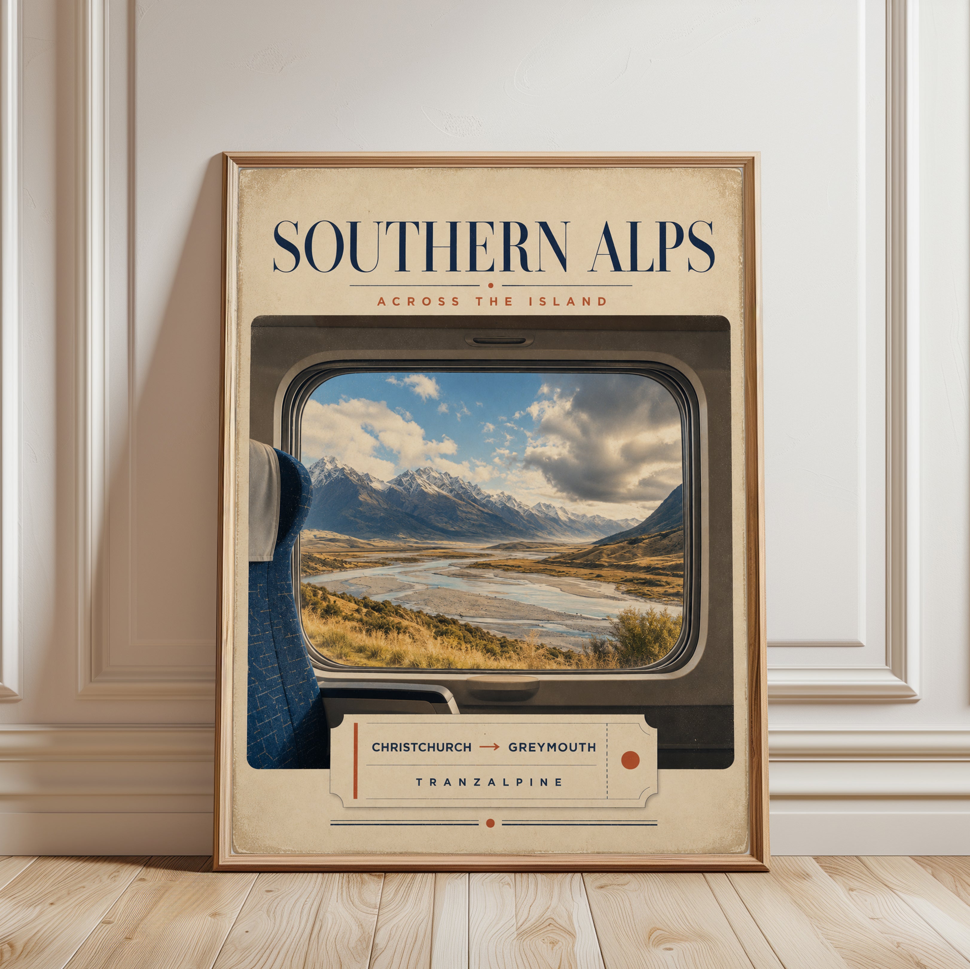 New Zealand Travel Poster - framed detail