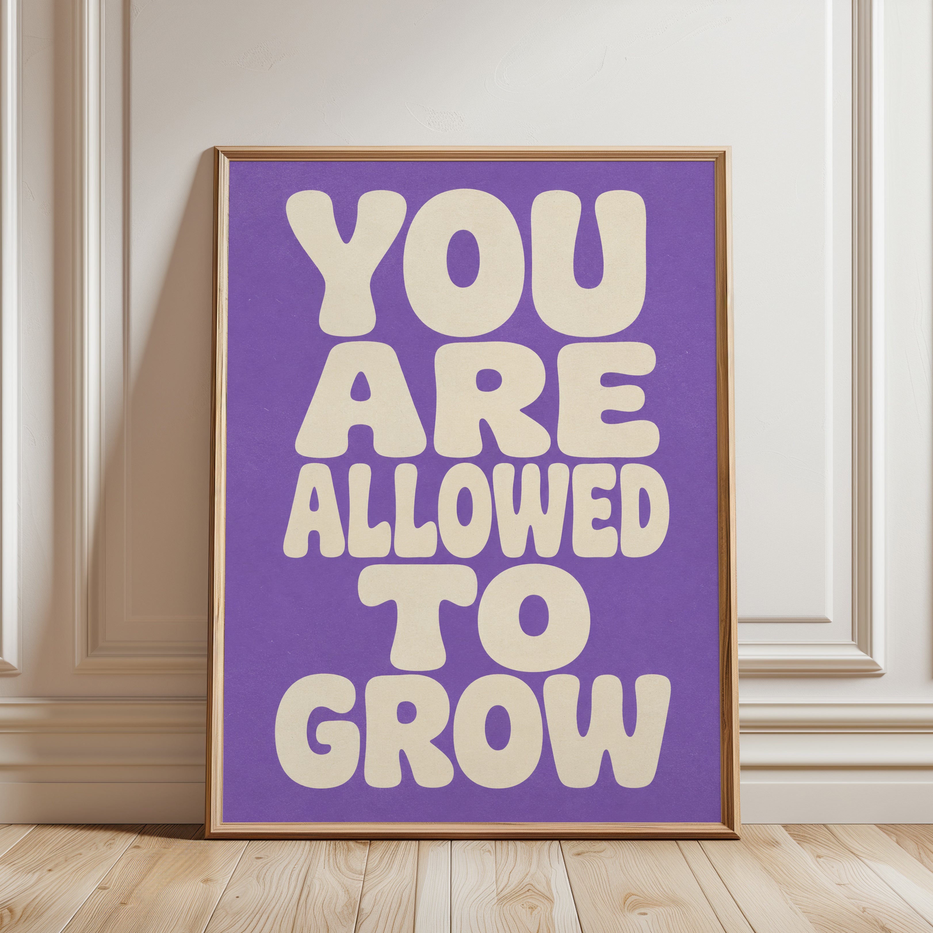 You Are Allowed To Grow Print: Bold Purple Retro Motivational Art - framed detail