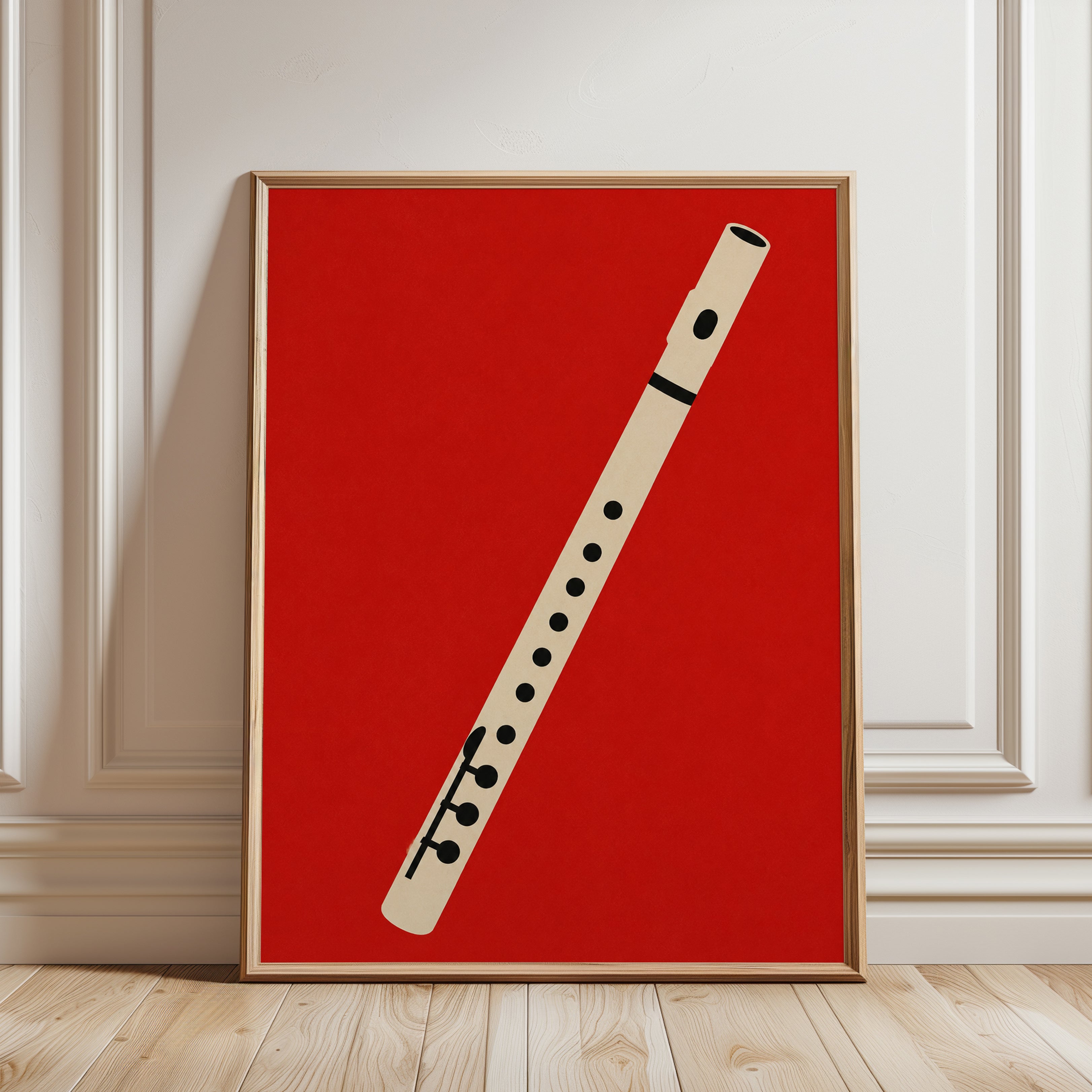 Recorder Art Print — Minimalist Musical Instrument Illustration - framed detail