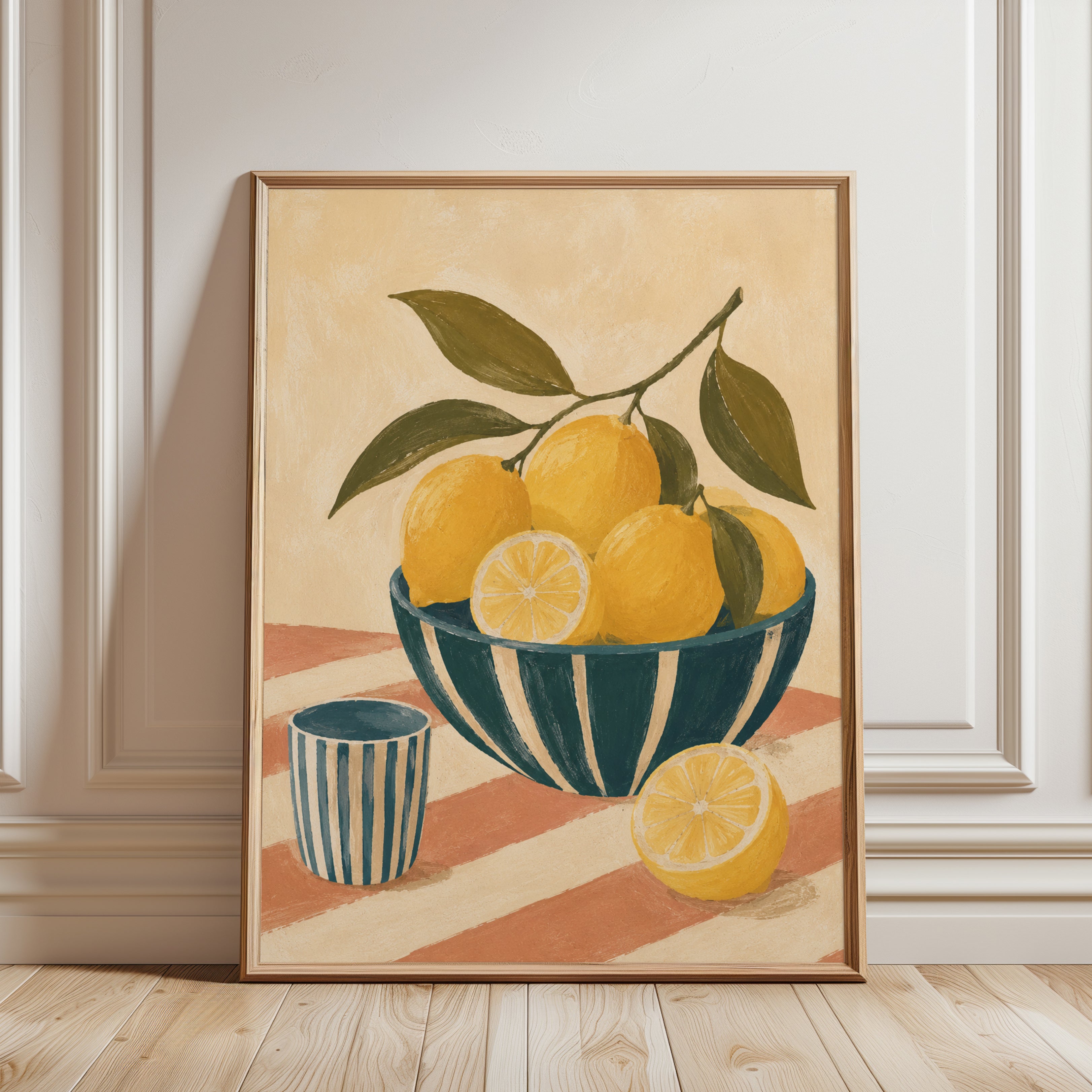 Lemon Kitchen Wall Art – Citrus Fruit Print - framed detail