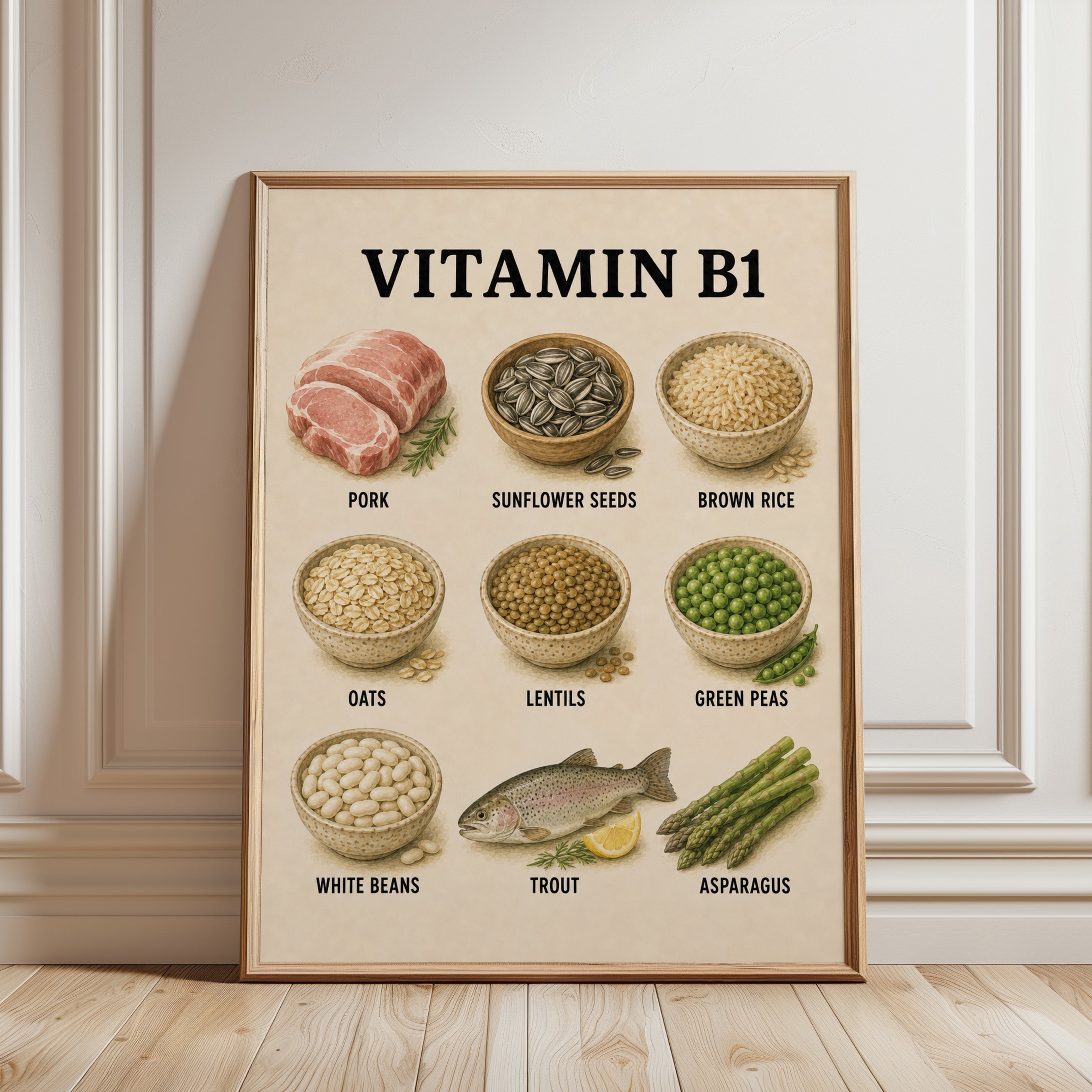 Vitamin B1 Foods Poster - framed detail