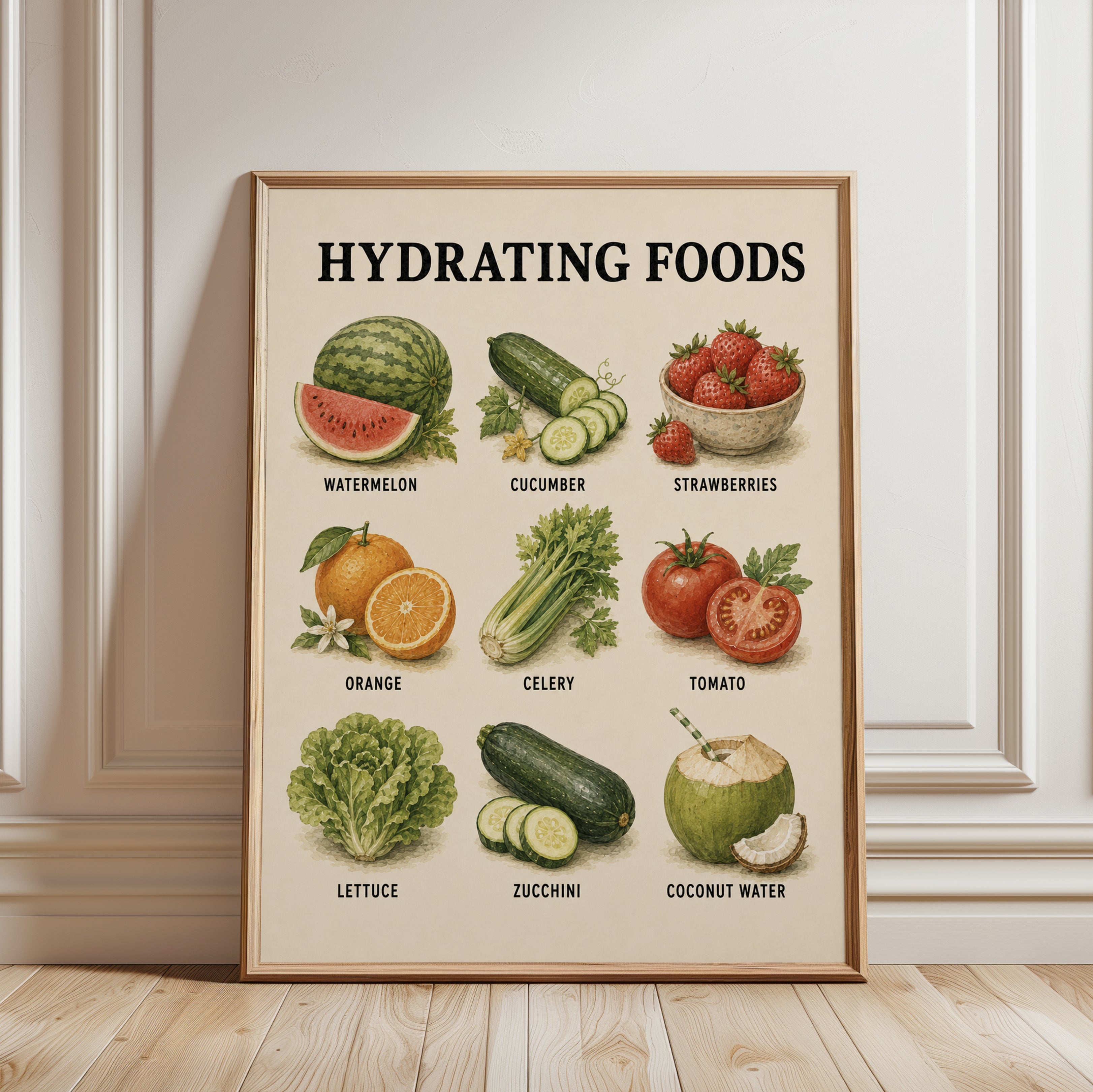 Hydrating Foods Poster – Kitchen Wall Art - framed detail