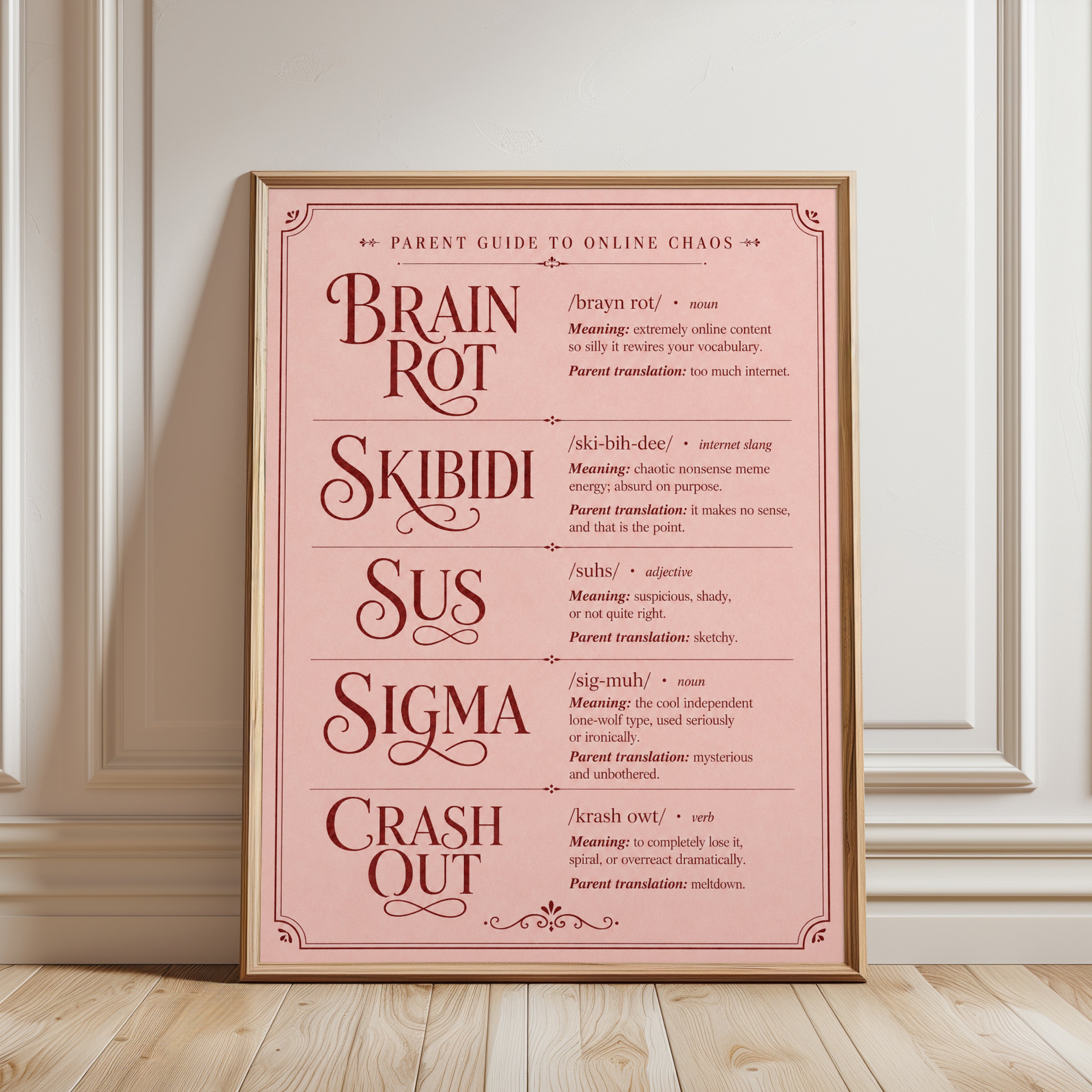 Internet Slang Poster – Gen Z Dictionary Print - framed detail