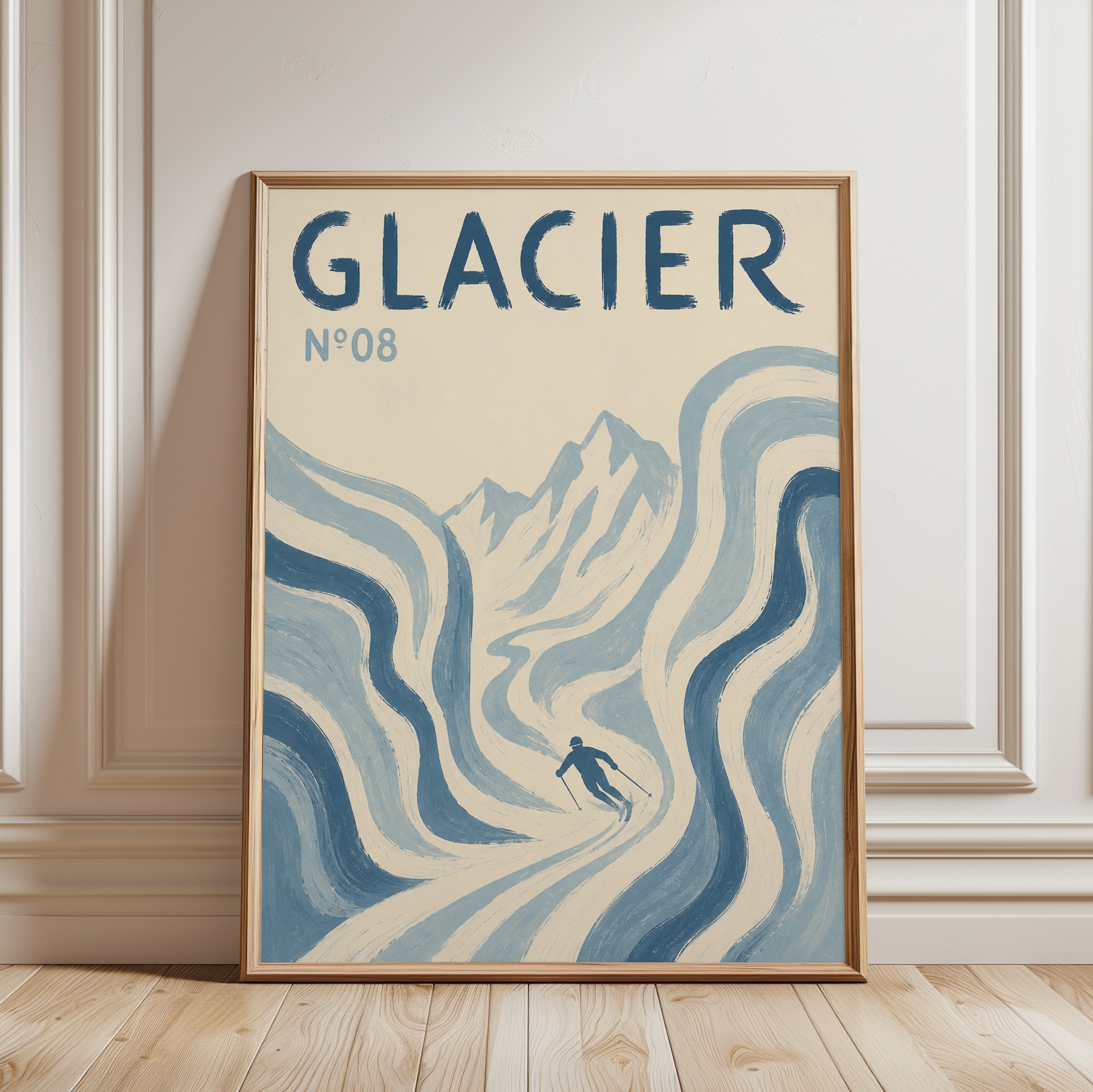 Skiing Wall Art – Glacier Ski Poster - framed detail