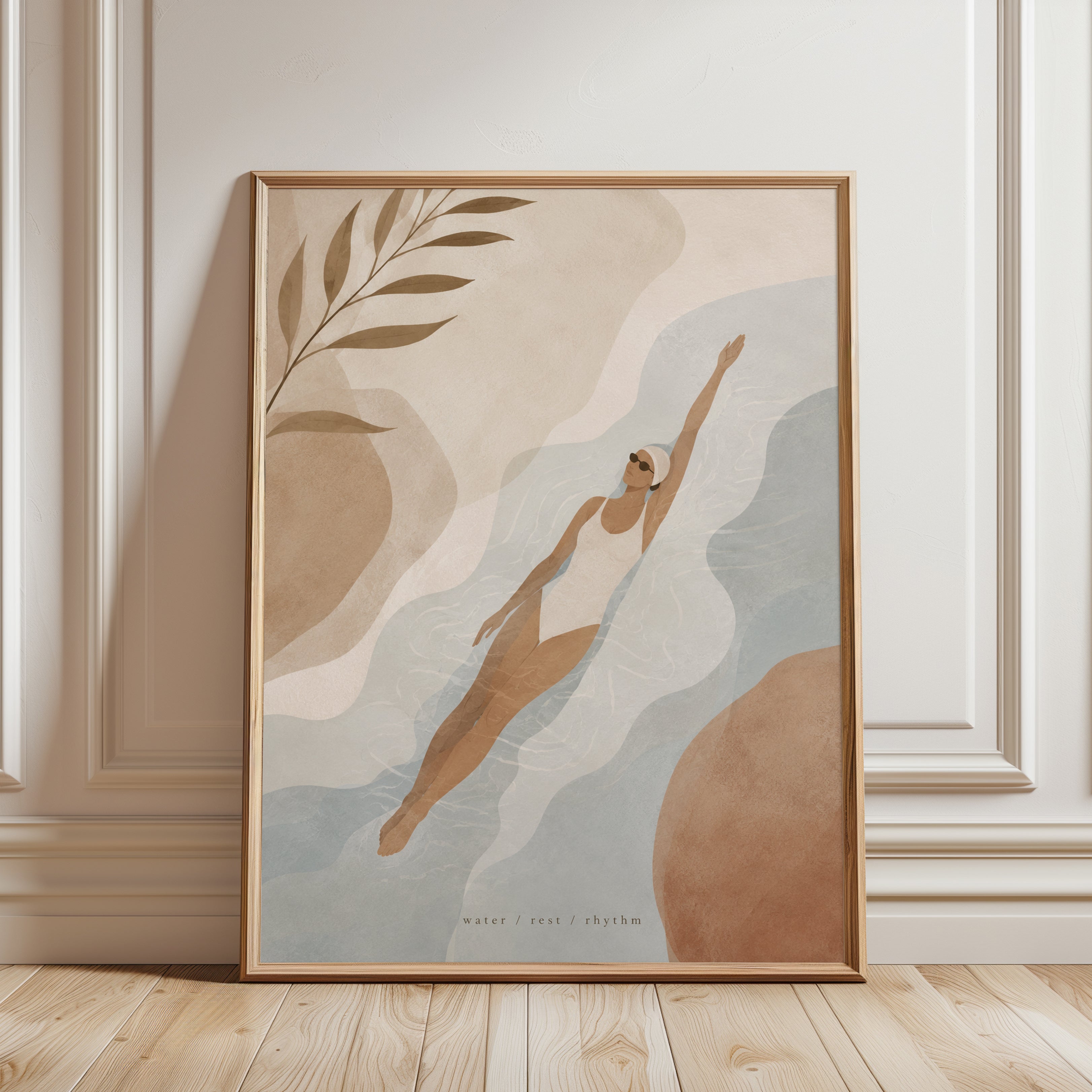 Swimmer Wall Art – Abstract Woman Print - framed detail