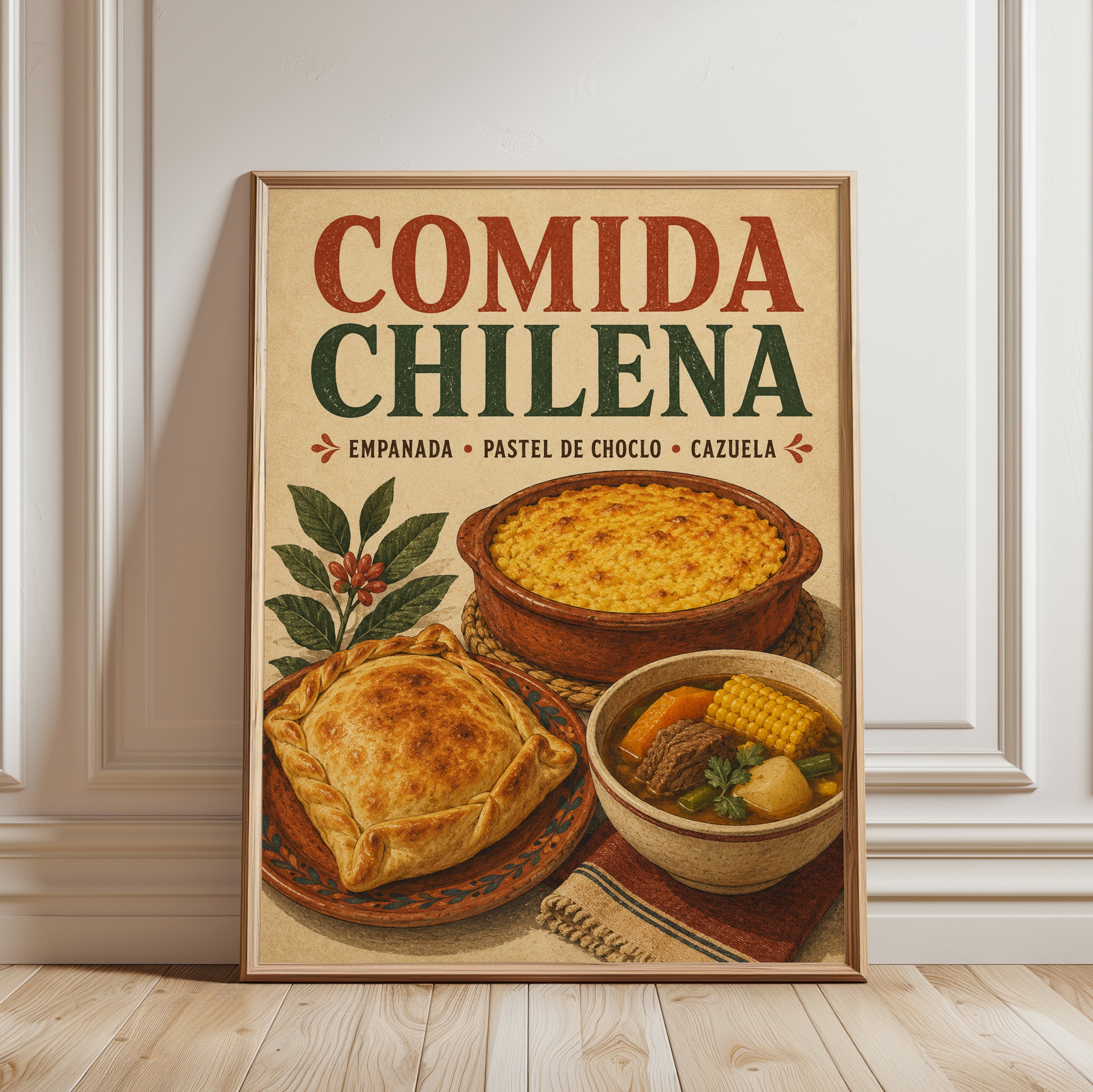 Chilean Food Wall Art – Vintage Kitchen Print - framed detail