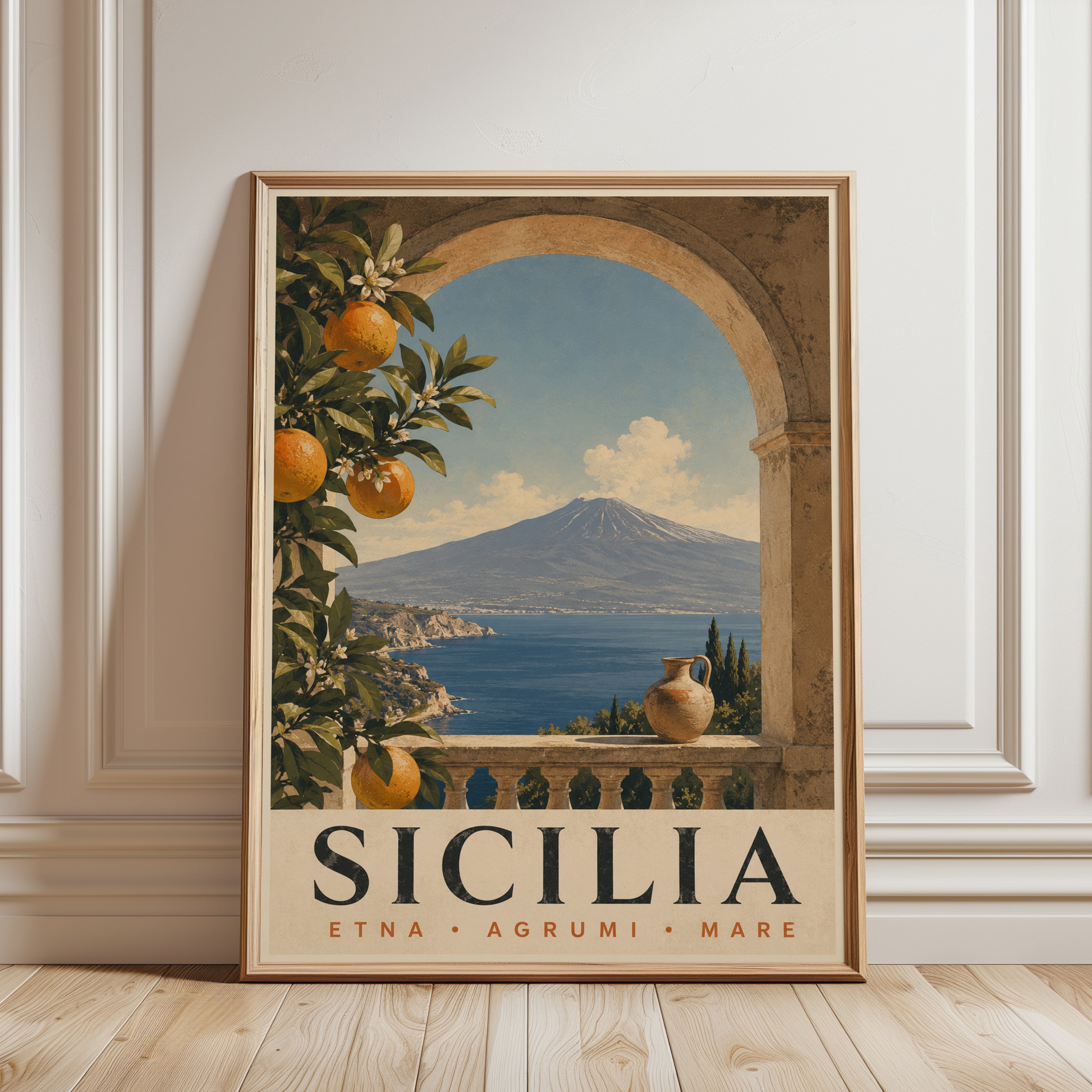 Sicily Travel Poster – Vintage Italy Wall Art - framed detail