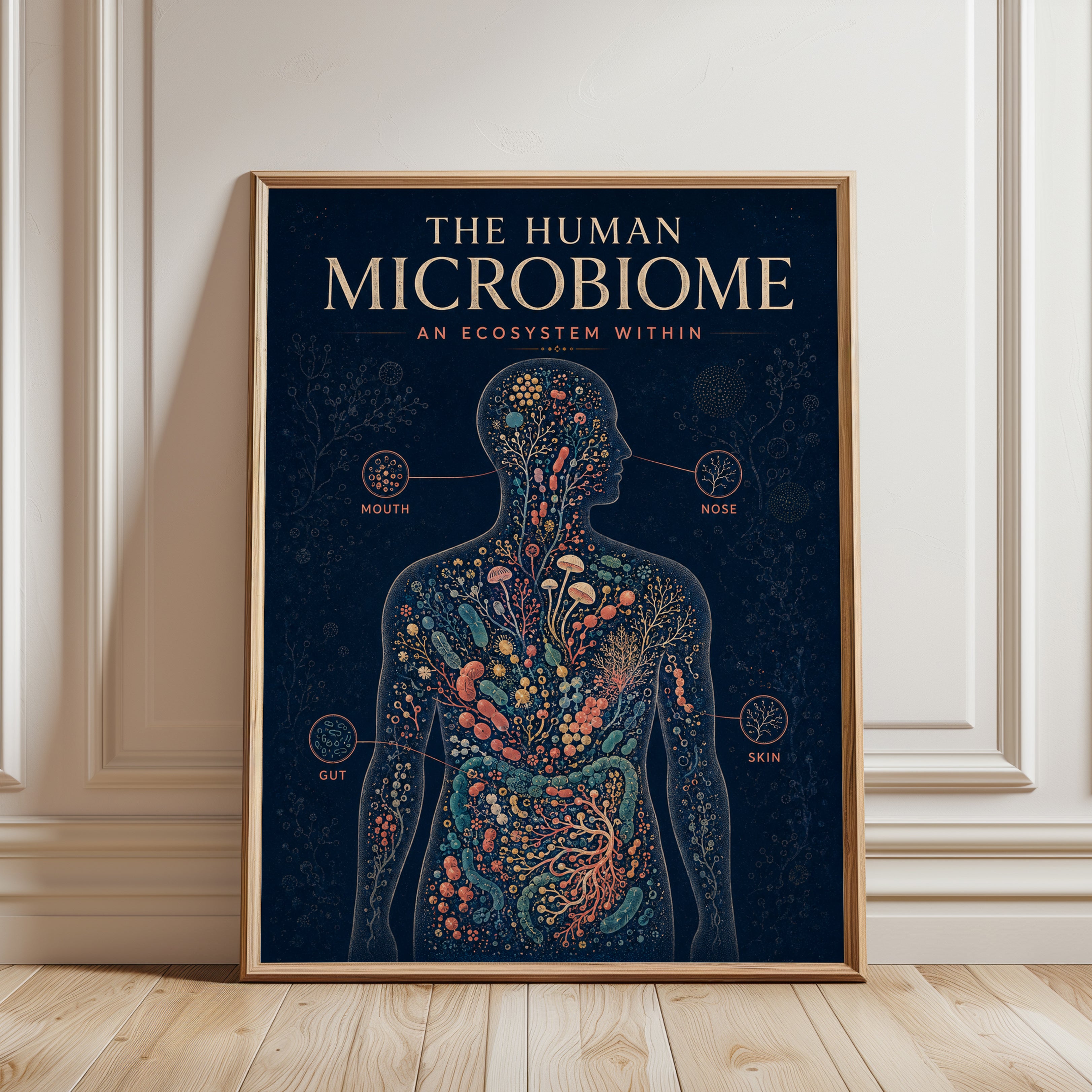 Human Microbiome Poster – Science Art Print - framed detail