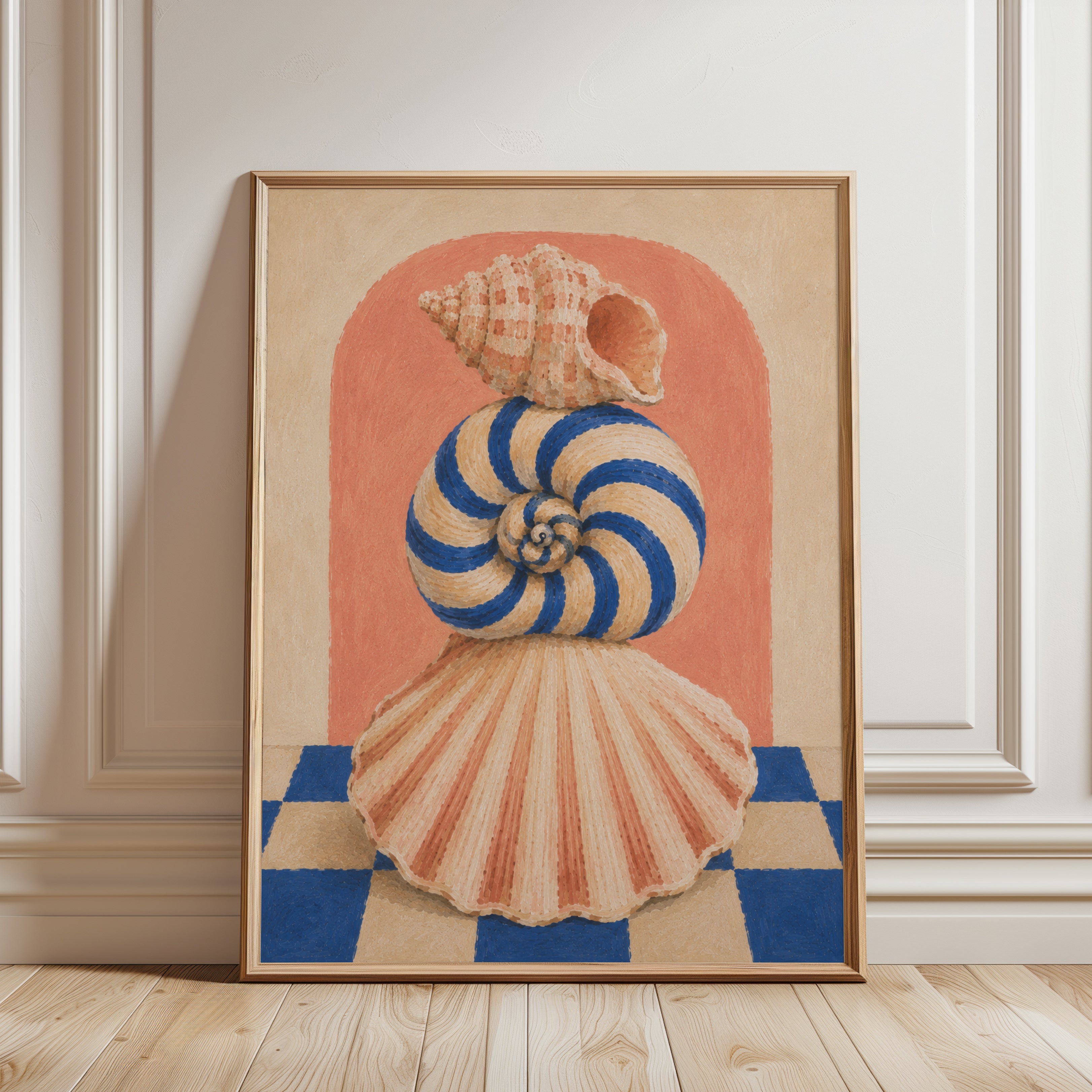 Seashell Nautilus Conch Scallop Print - framed detail