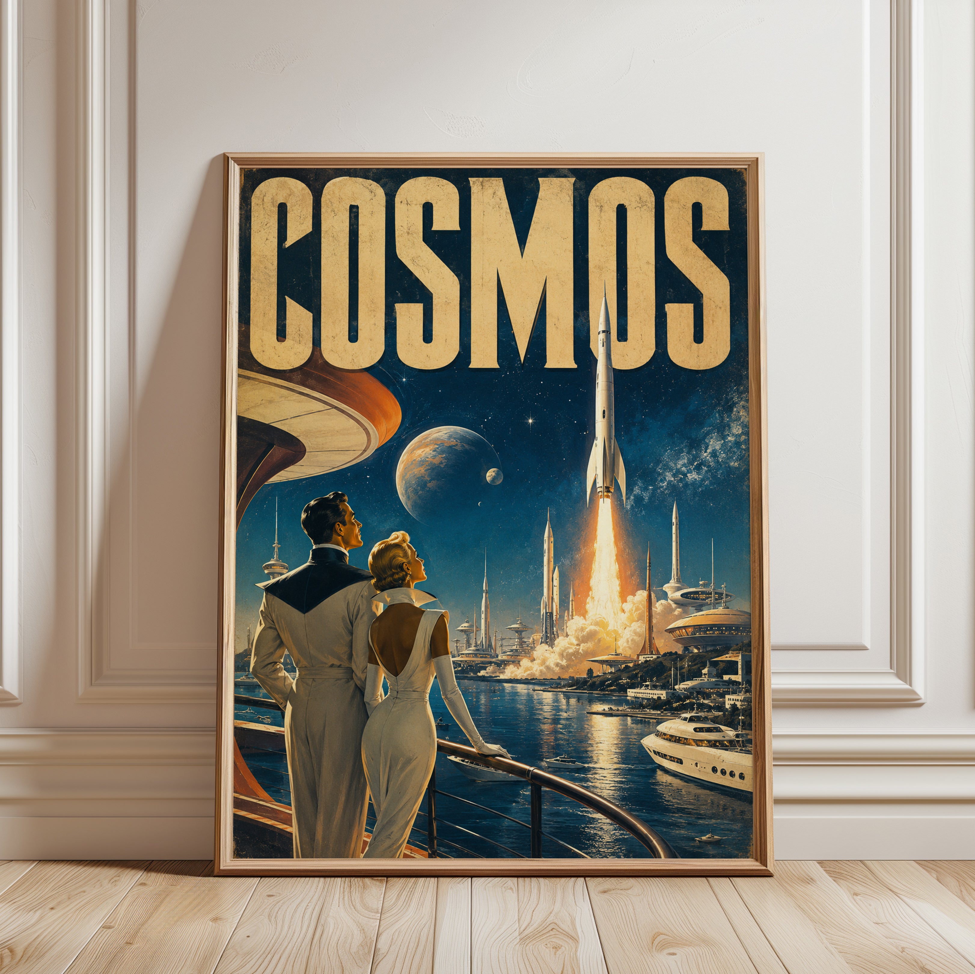 Retro Space Poster – Vintage Sci-Fi Wall Art - framed detail