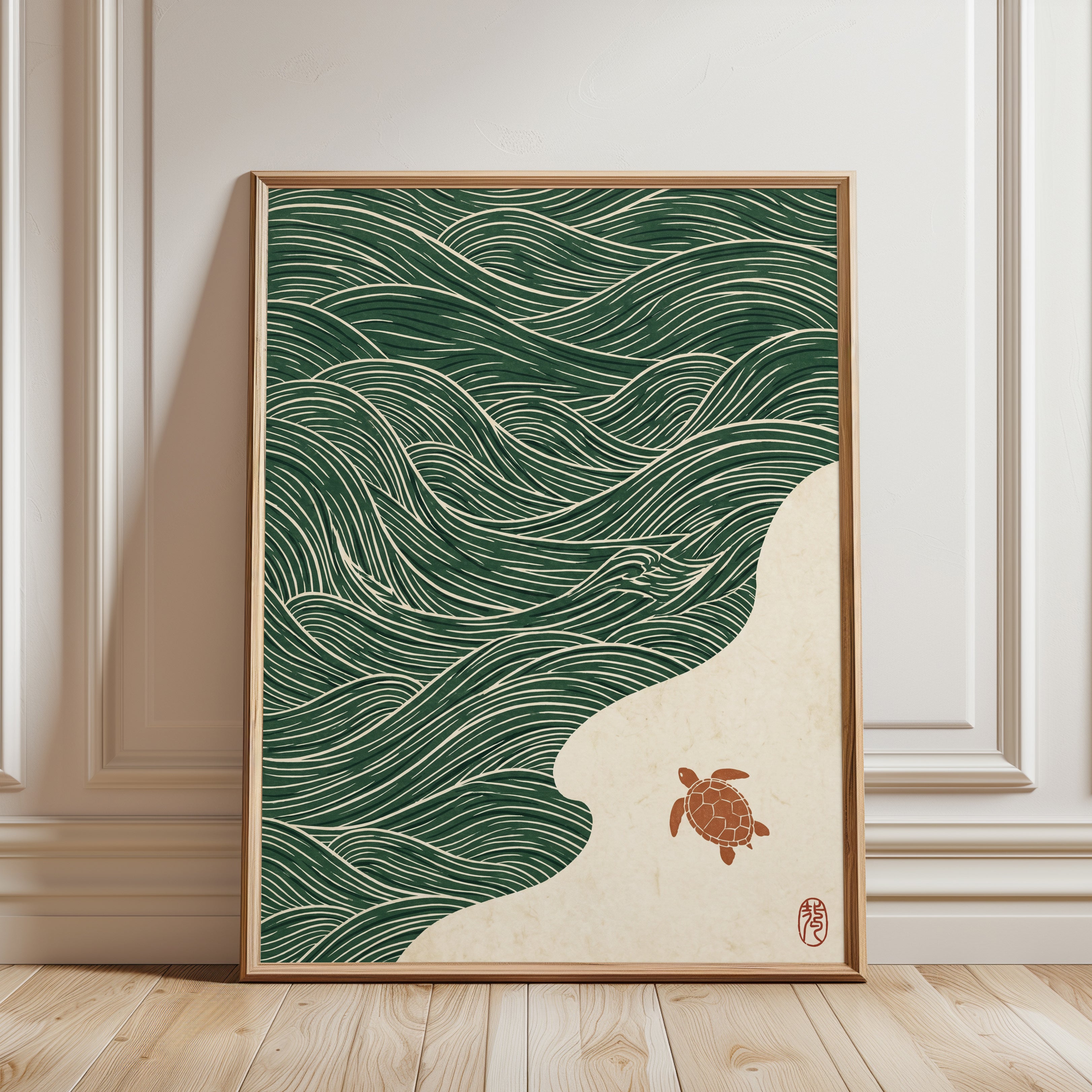Sea Glass Wall Art Print — Coastal Turtle - framed detail