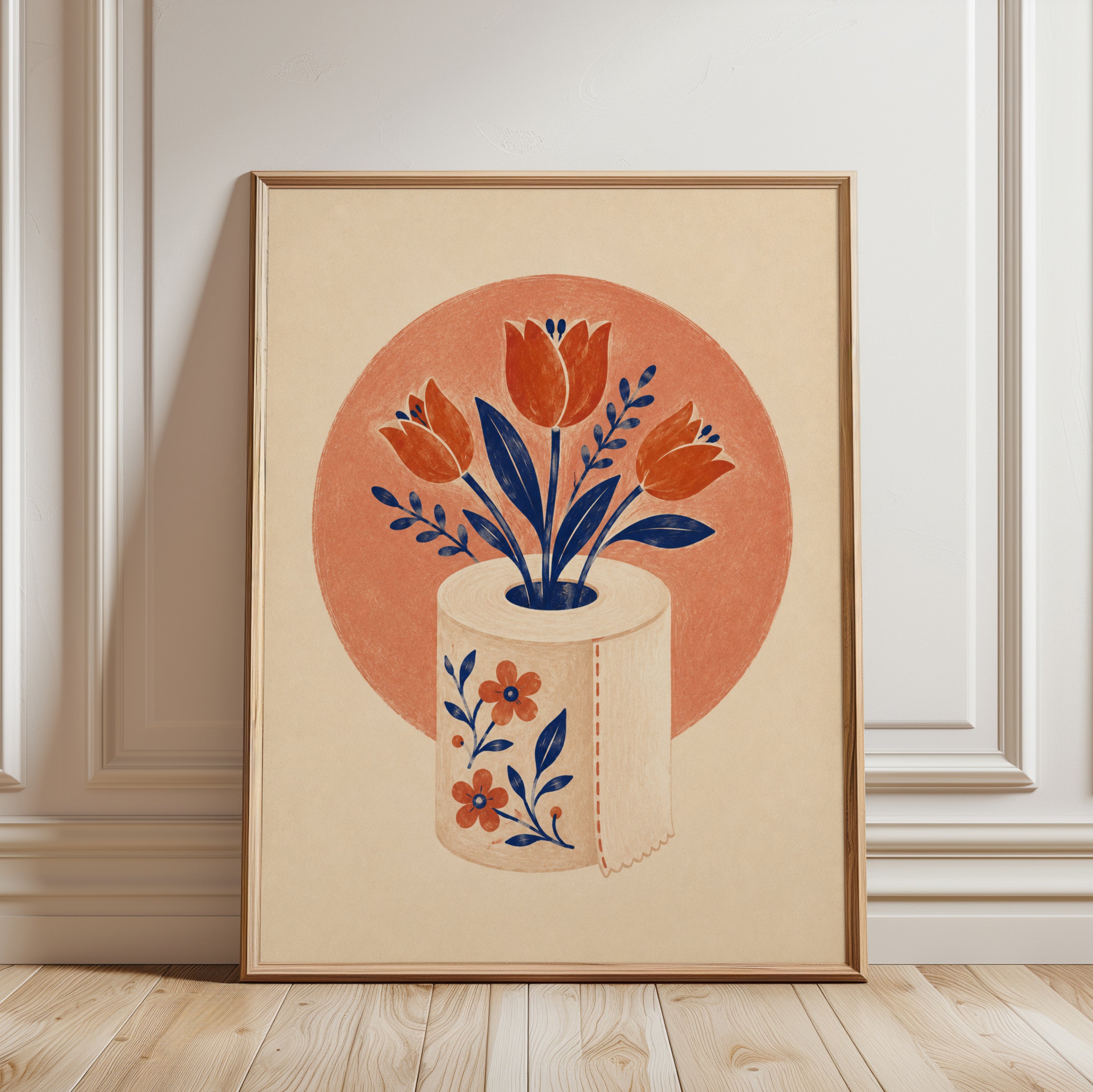 Folk Art Tulip Print – Boho Floral Wall Art - framed detail
