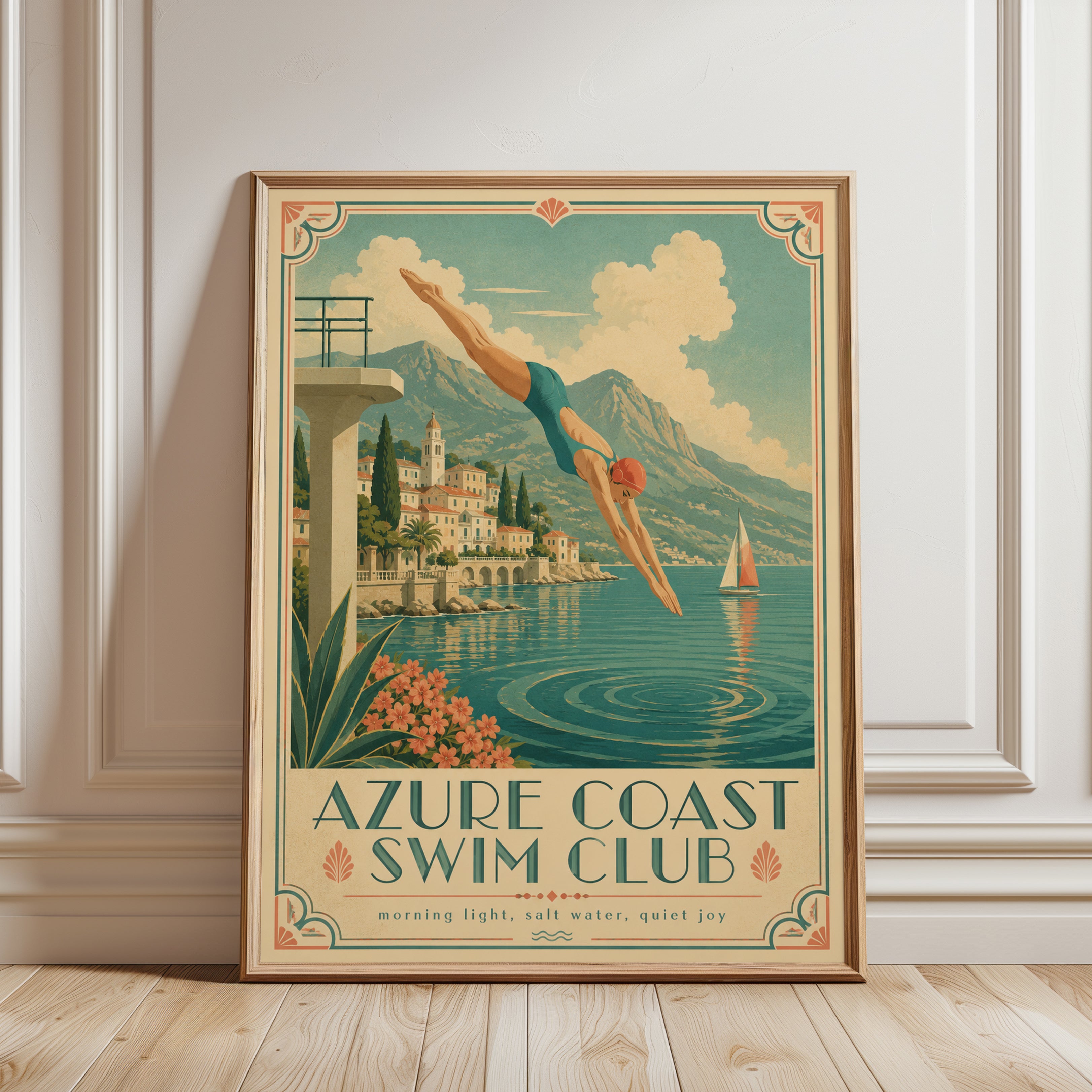Vintage Swim Poster - framed detail