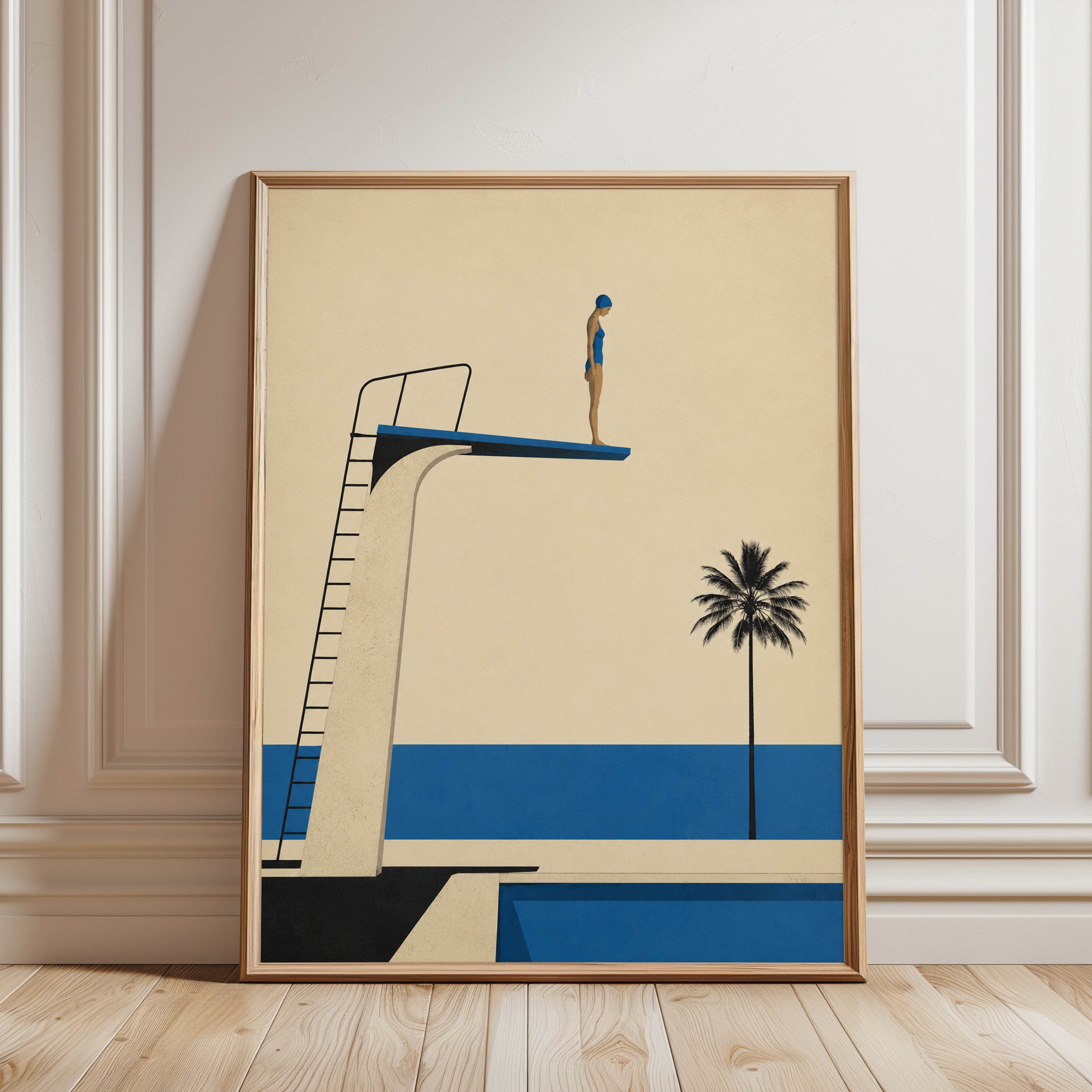 Swimming Pool Wall Art – Diving Board Print - framed detail