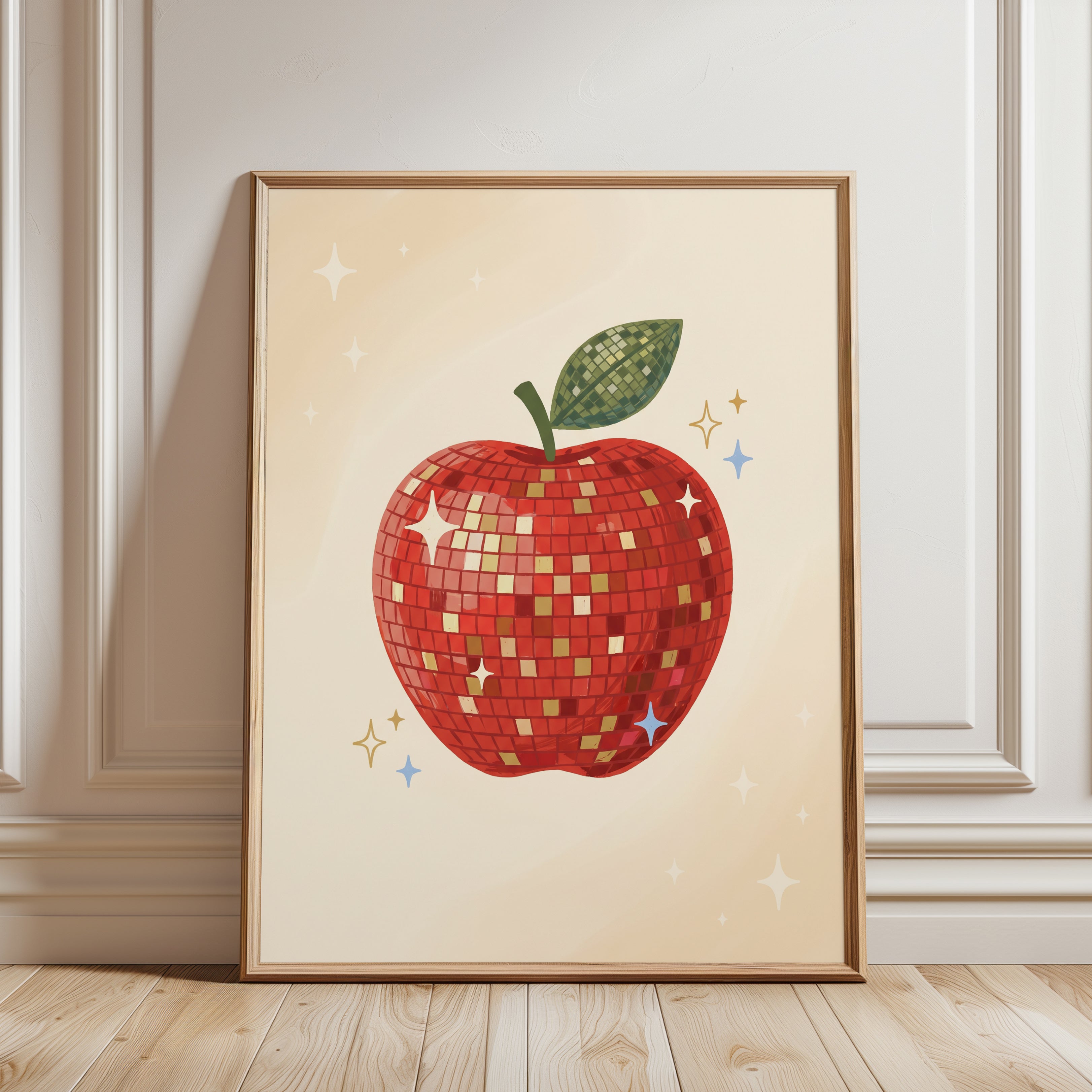 Disco Ball Apple Poster - framed detail