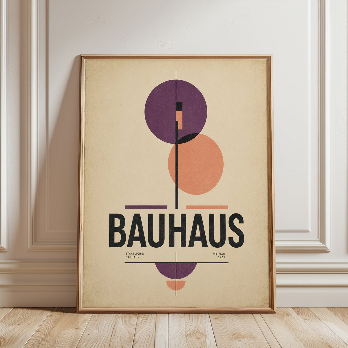 Bauhaus Geometric Art Print: Purple and Peach Modernist Design - framed detail