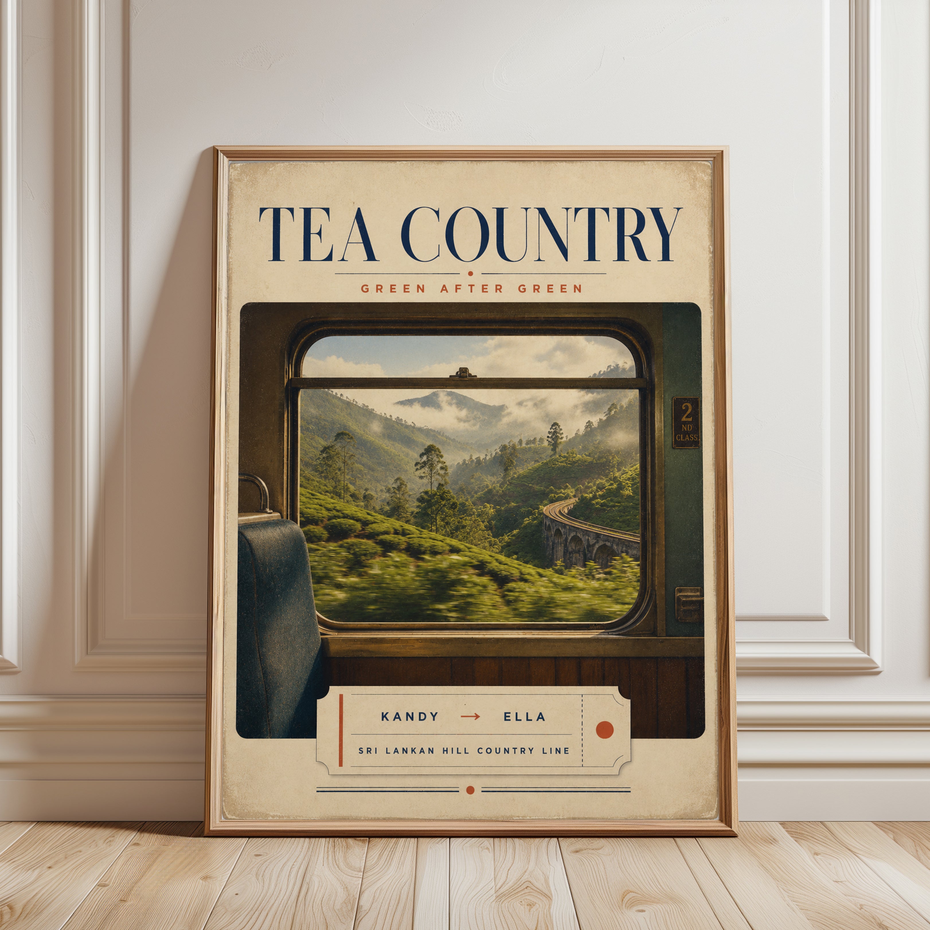 Tea Plantation Poster – Vintage Travel Print - framed detail