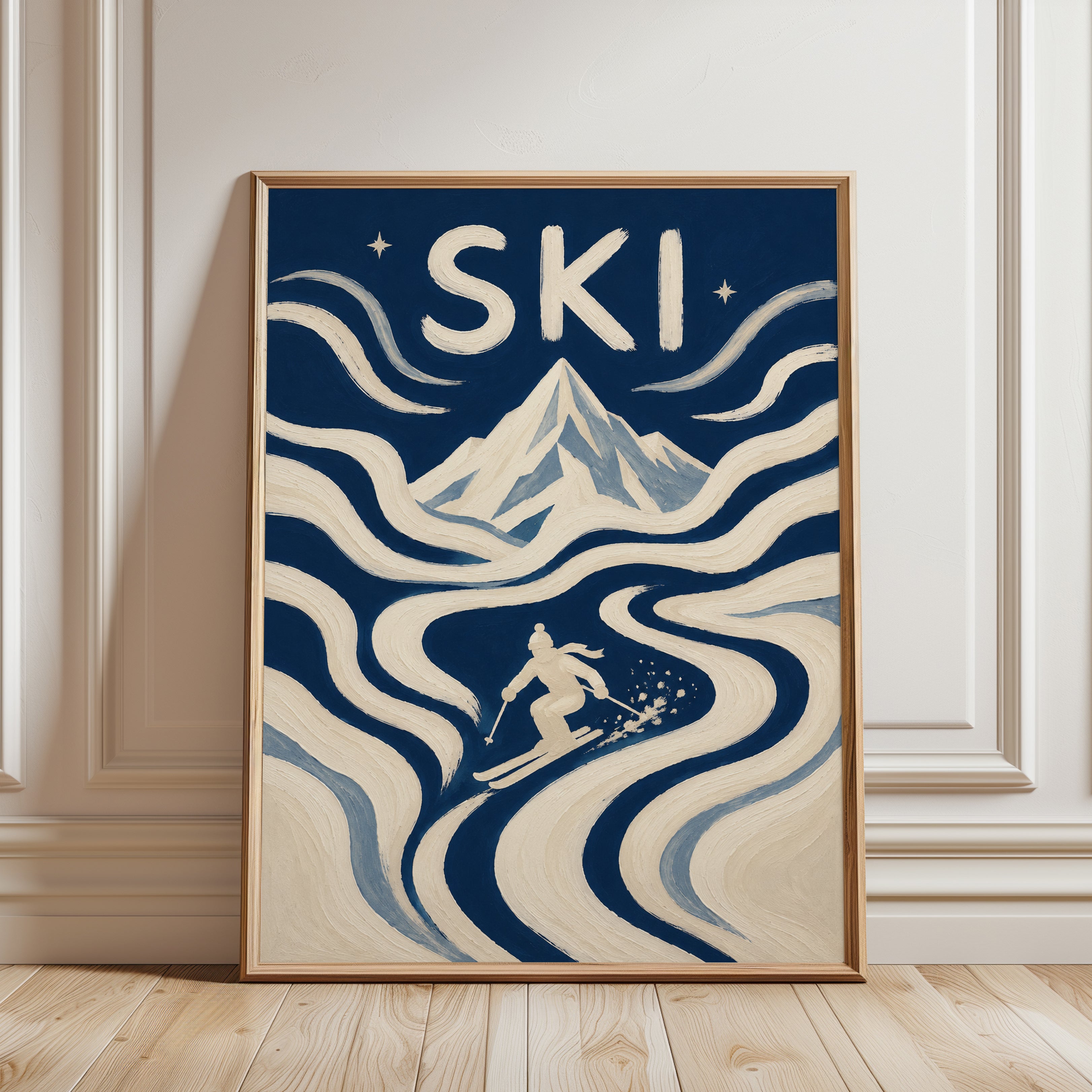 Vintage Ski Poster – Art Deco Mountain Print - framed detail