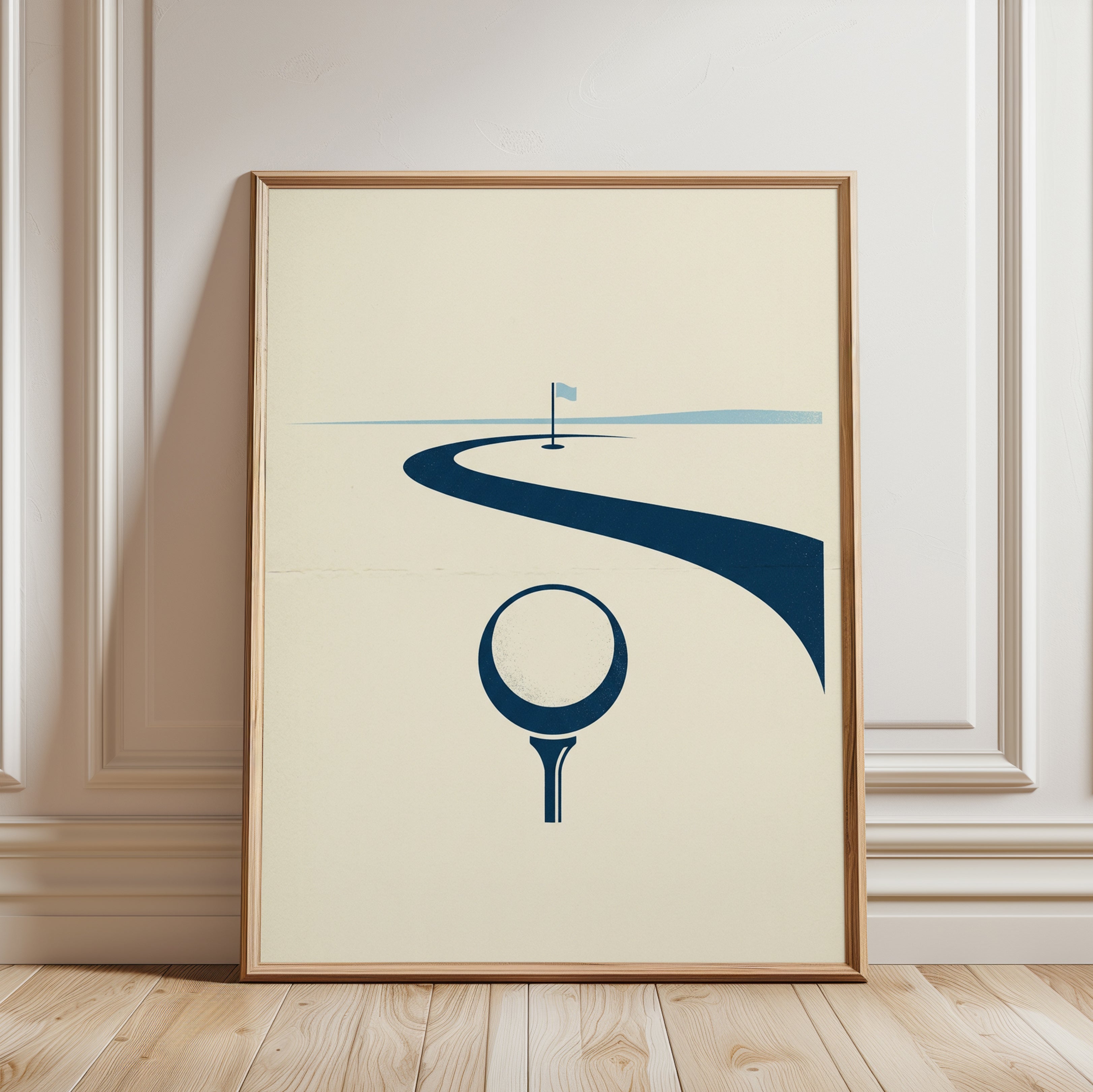 Golf Course Poster: Minimalist Navy Blue Geometric Design - framed detail