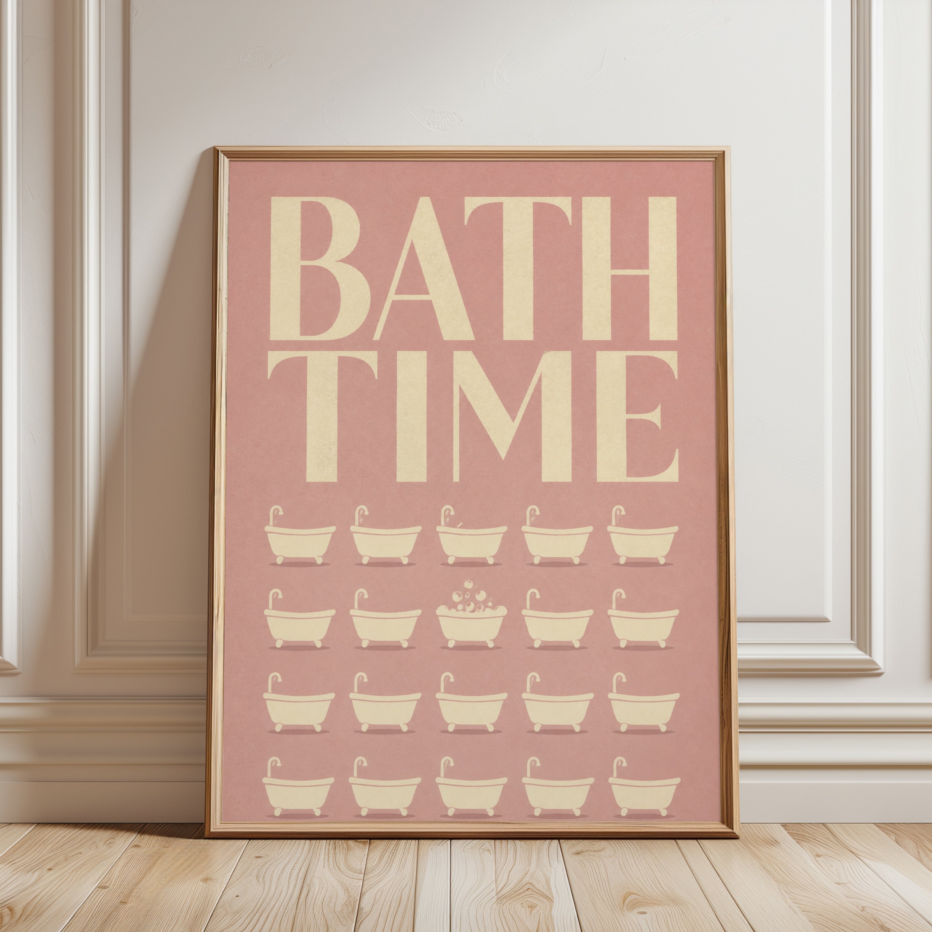 Bathroom Wall Art: Retro Bath Time Print - framed detail