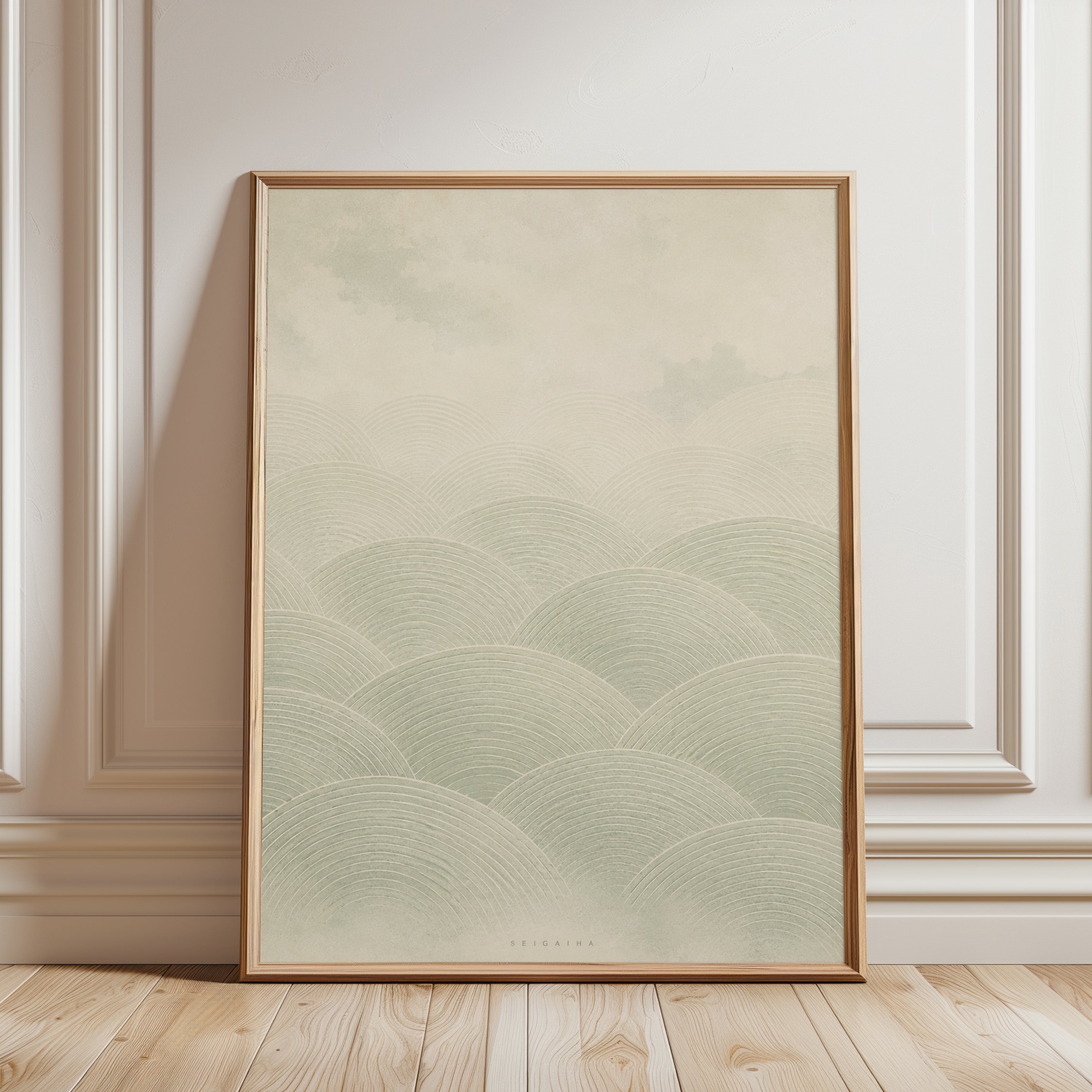 Japandi Japanese Wave Art Print - framed detail