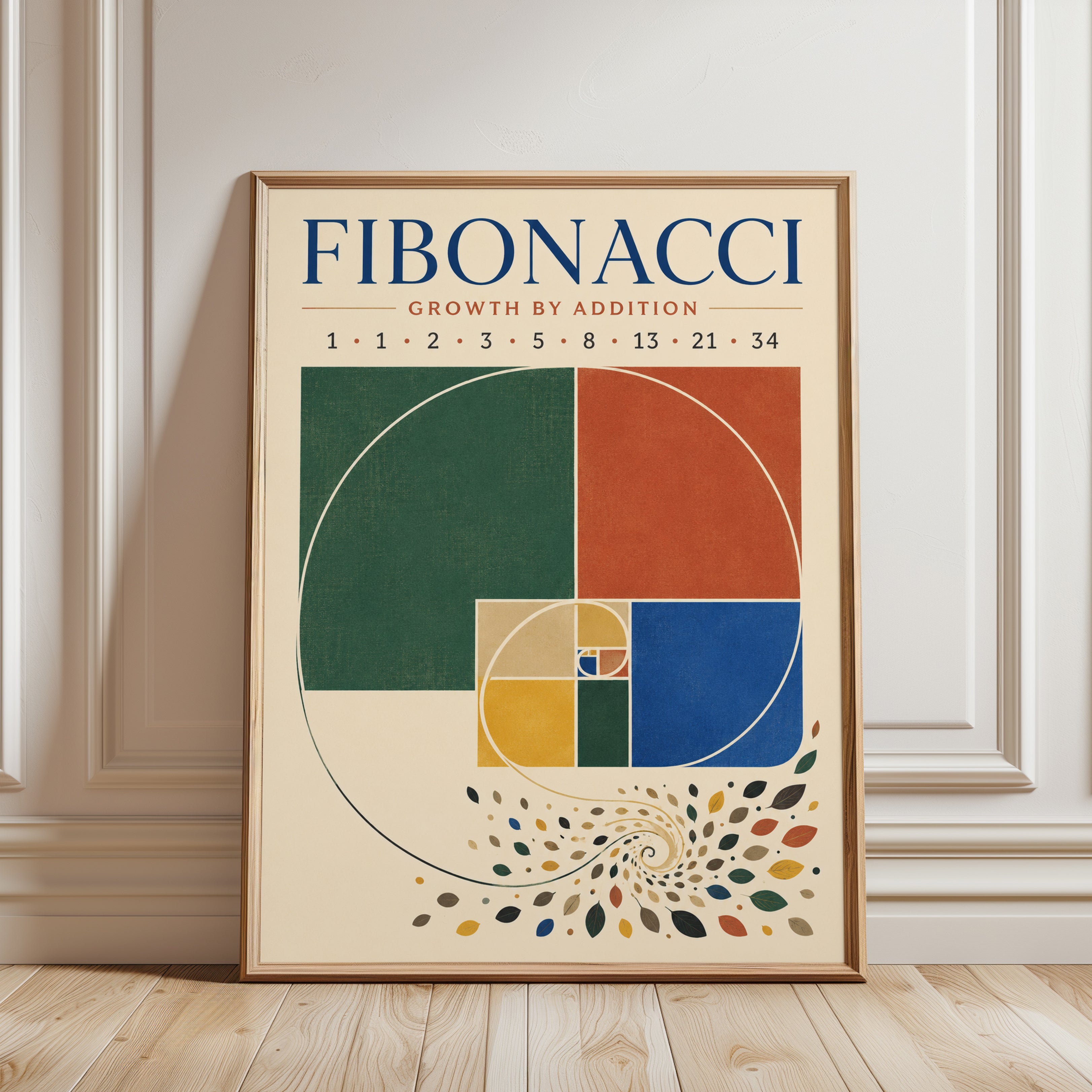 Fibonacci Golden Ratio Poster: Geometric Mathematics Wall Art - framed detail