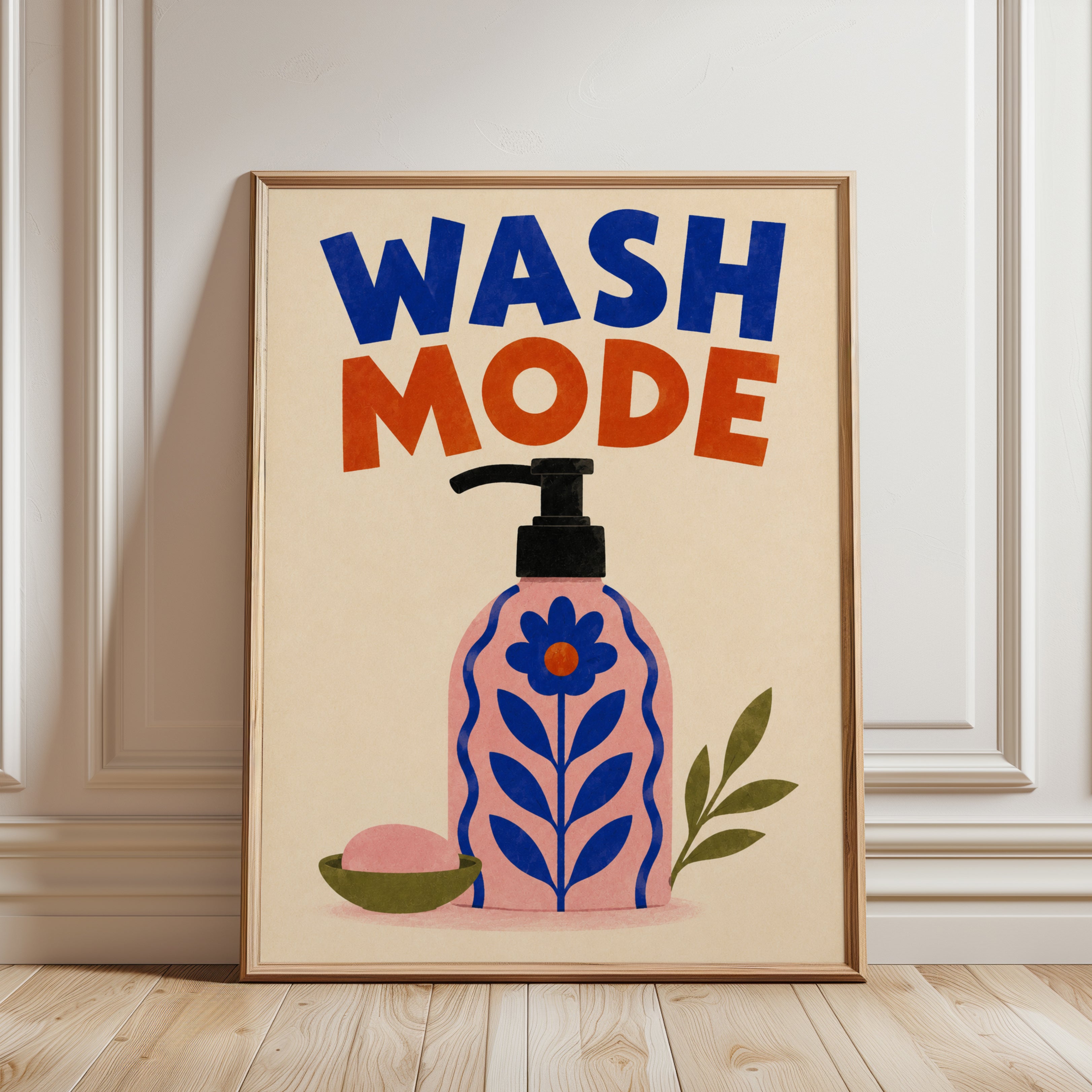 Wash Mode Print – Retro Bathroom Decor - framed detail