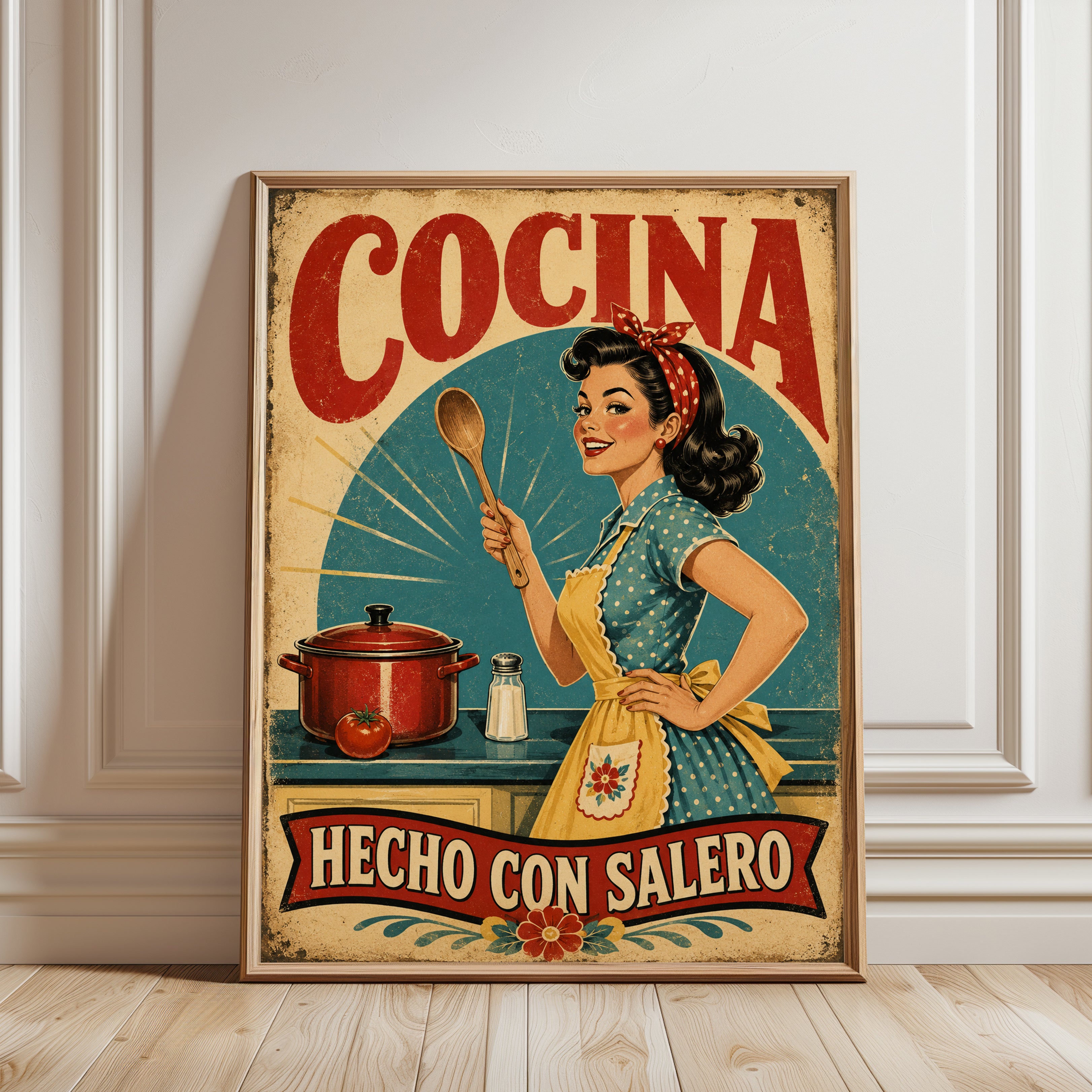 Retro Kitchen Wall Art – Vintage Cooking Print - framed detail
