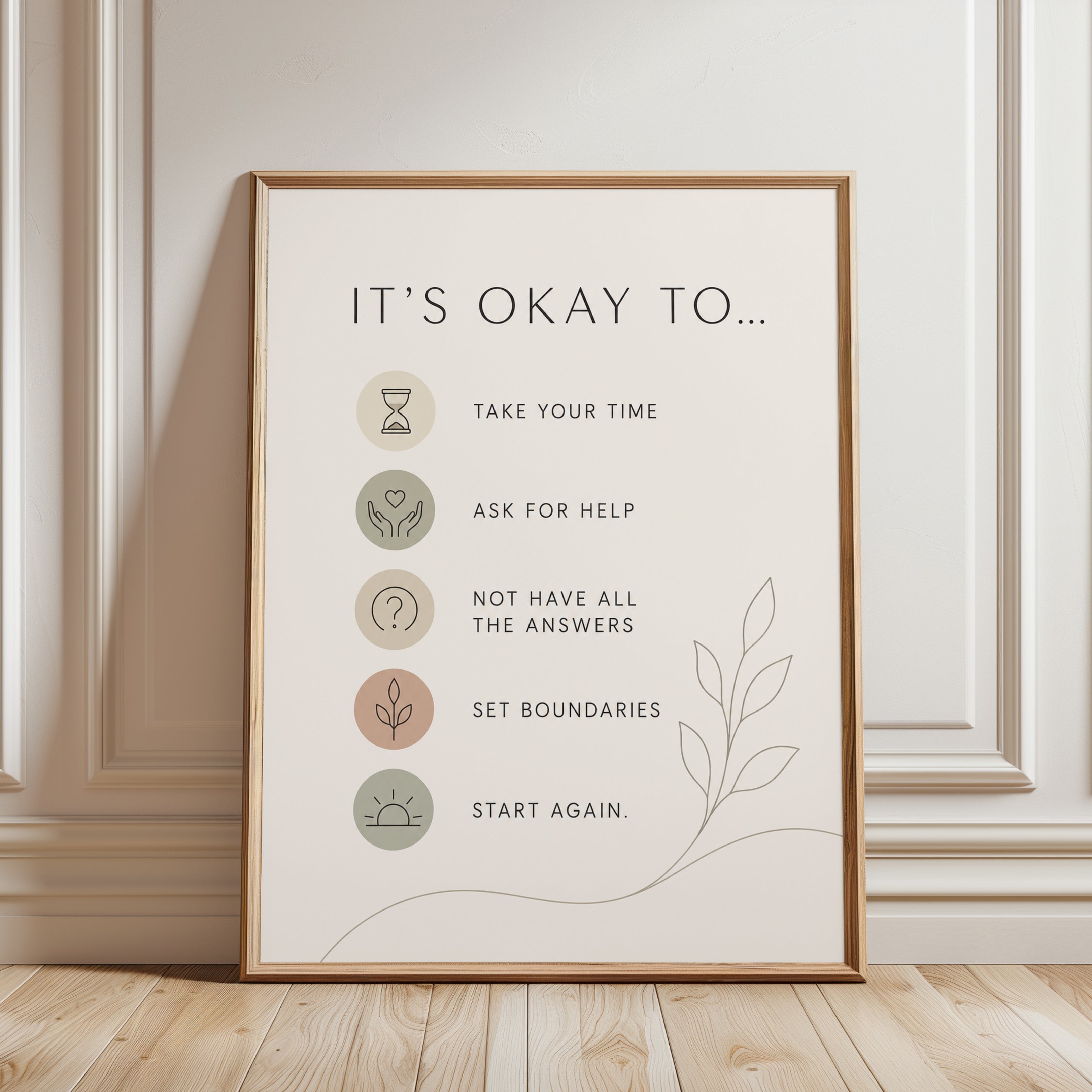 Mental Health Affirmation Print: Calming Self-Care Reminders - framed detail