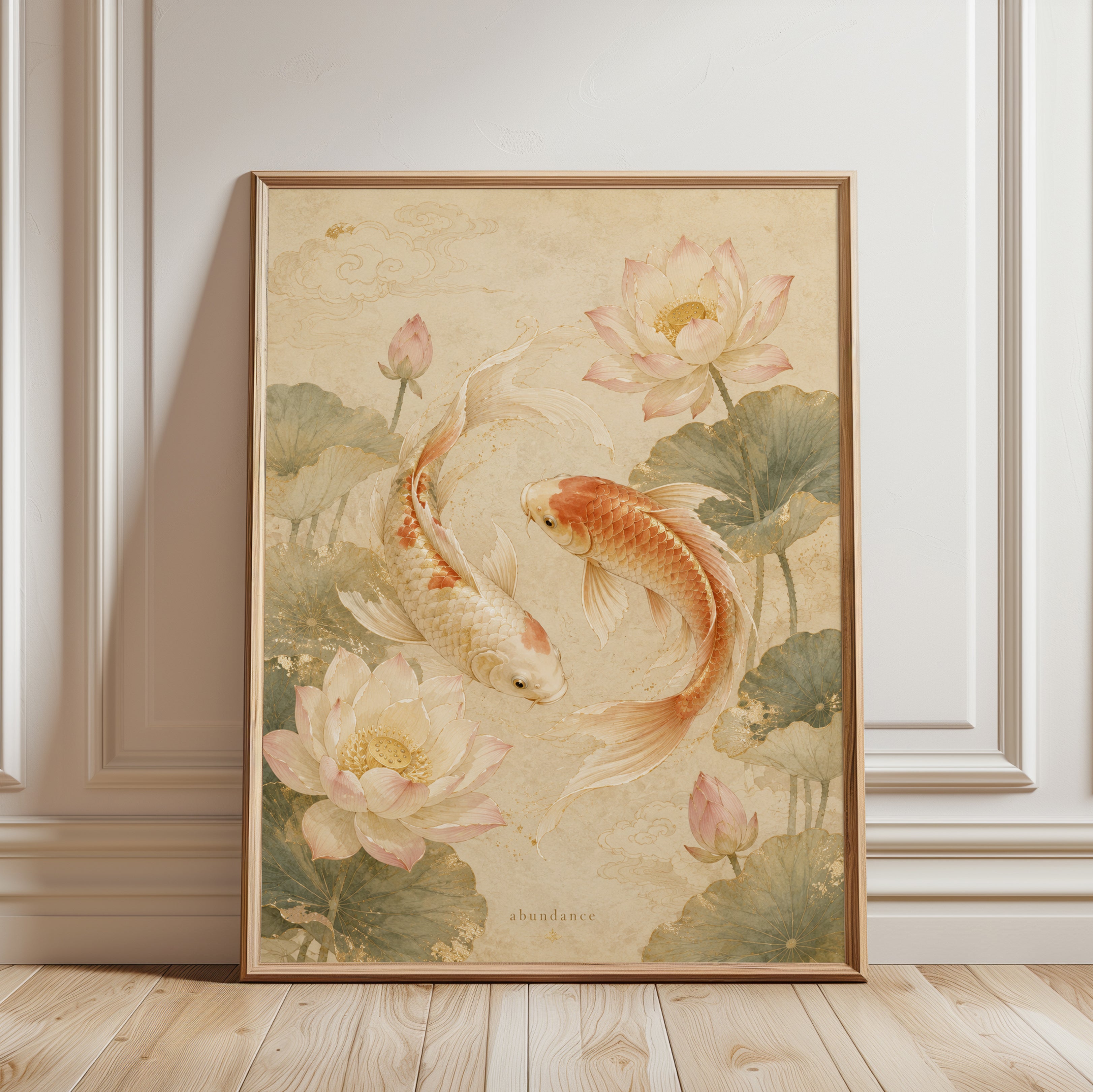 Koi Fish Lotus Flower Print - framed detail