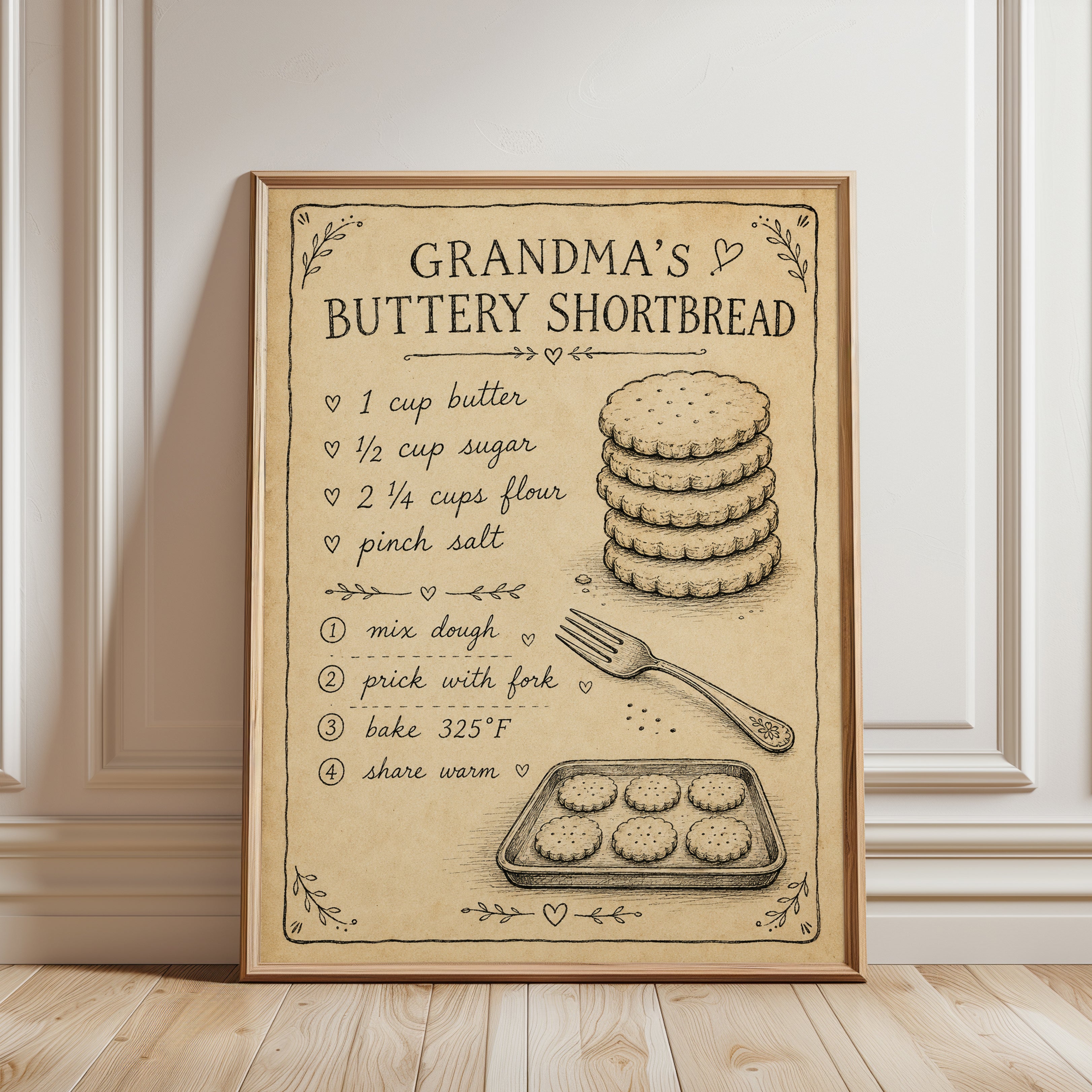 Grandma's Recipe Wall Art – Kitchen Print - framed detail